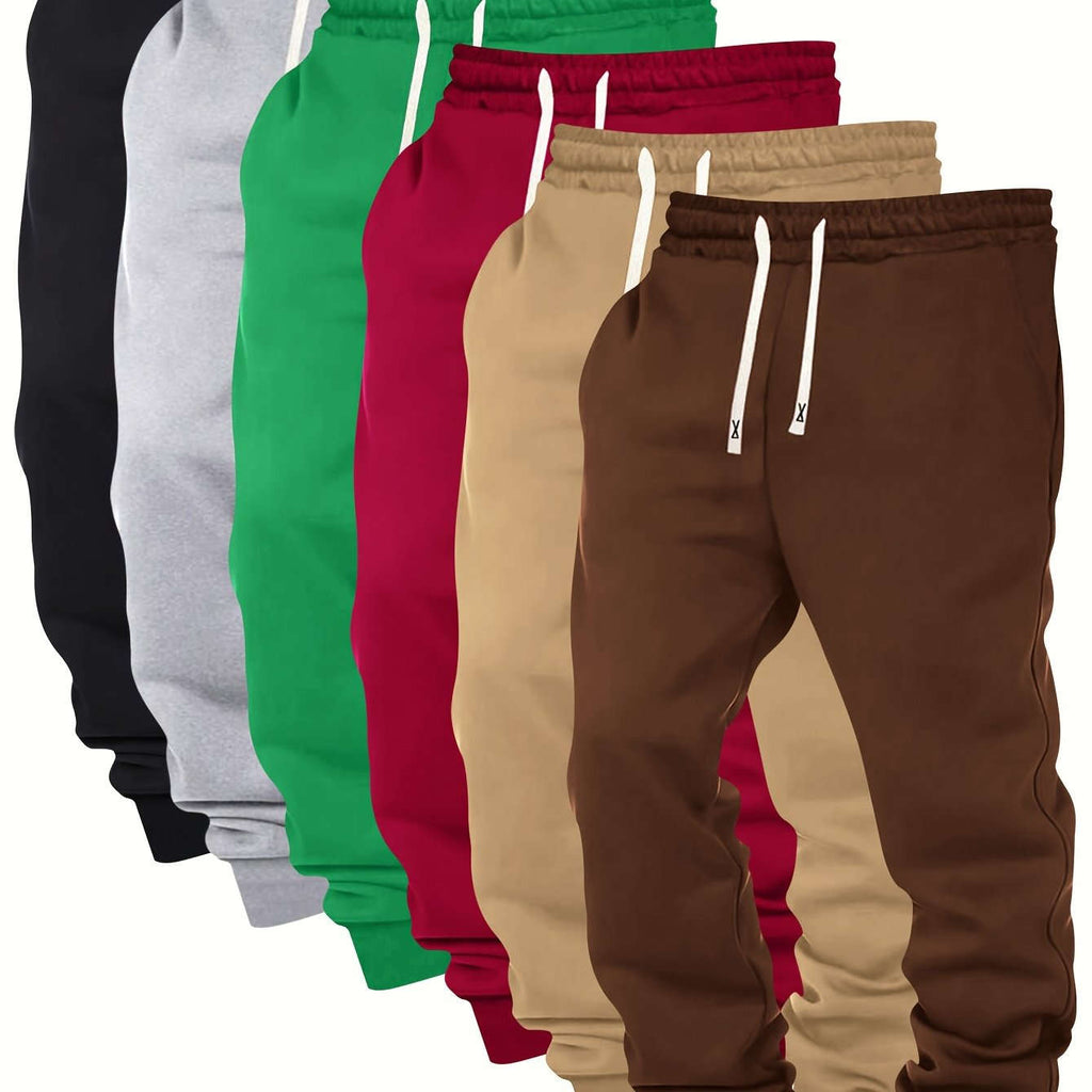Men's Casual Sports Pants - Elastic Waist, Solid Color, Comfortable Fit   OAXG Mixed Color / FR S