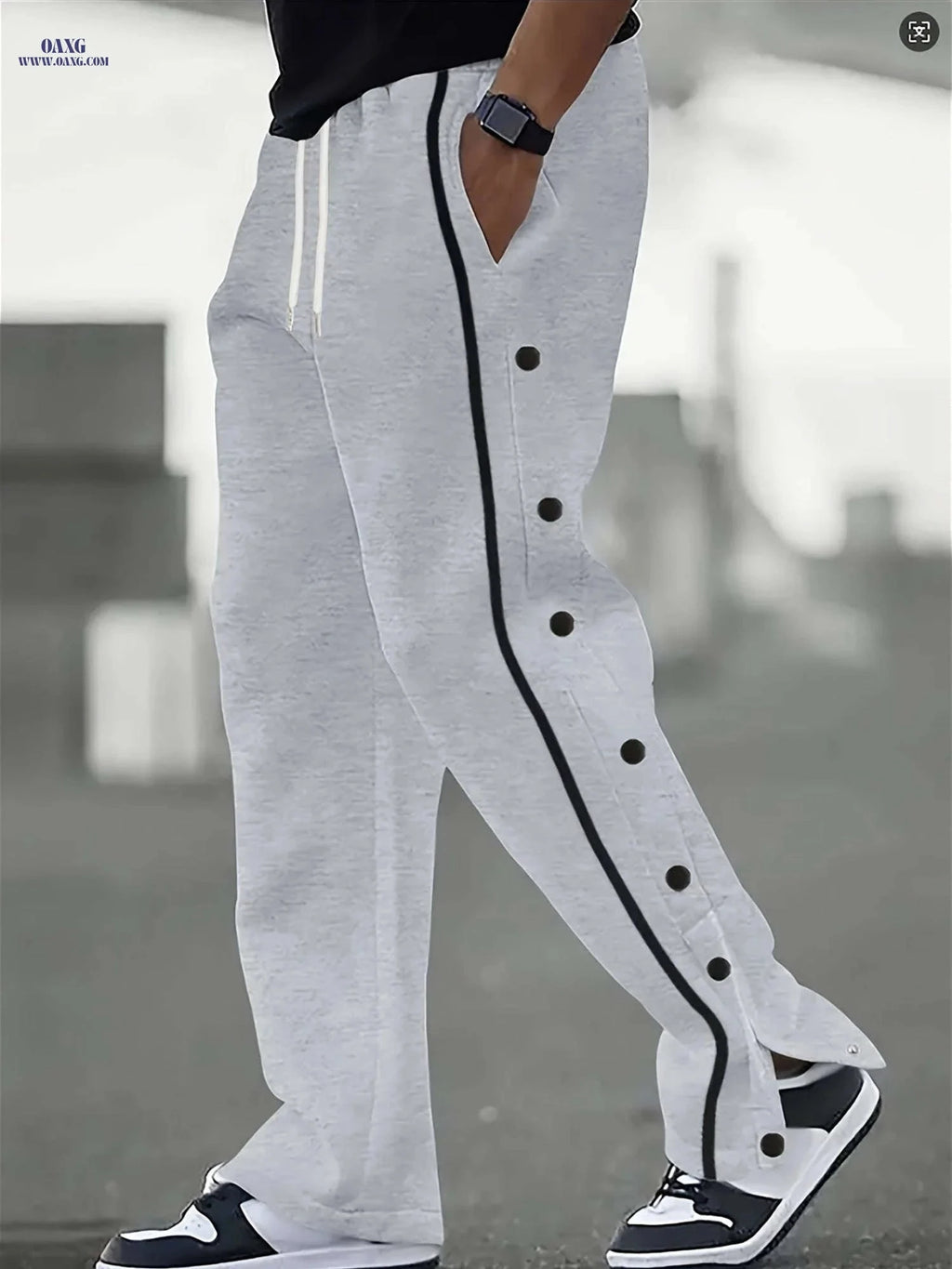 Men's Casual Sports Pants - Loose Fit with Side Slits, All-Season   OAXG 