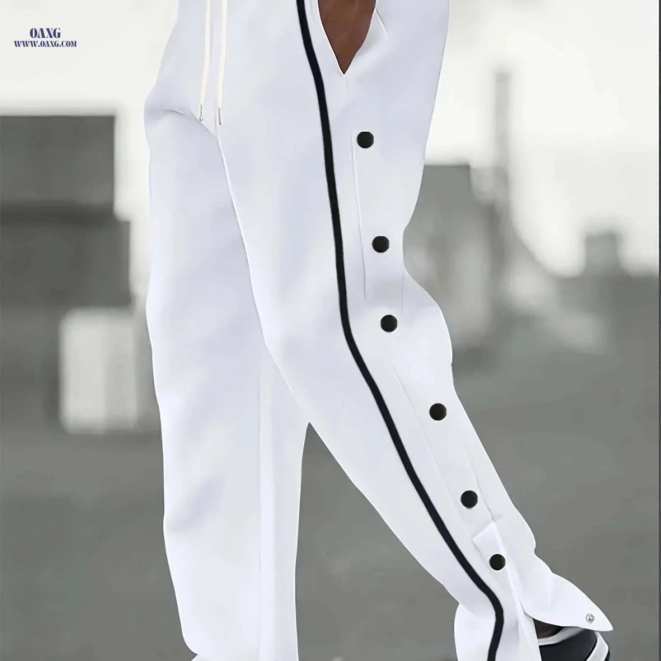 Men's Casual Sports Pants - Loose Fit with Side Slits, All-Season   OAXG 