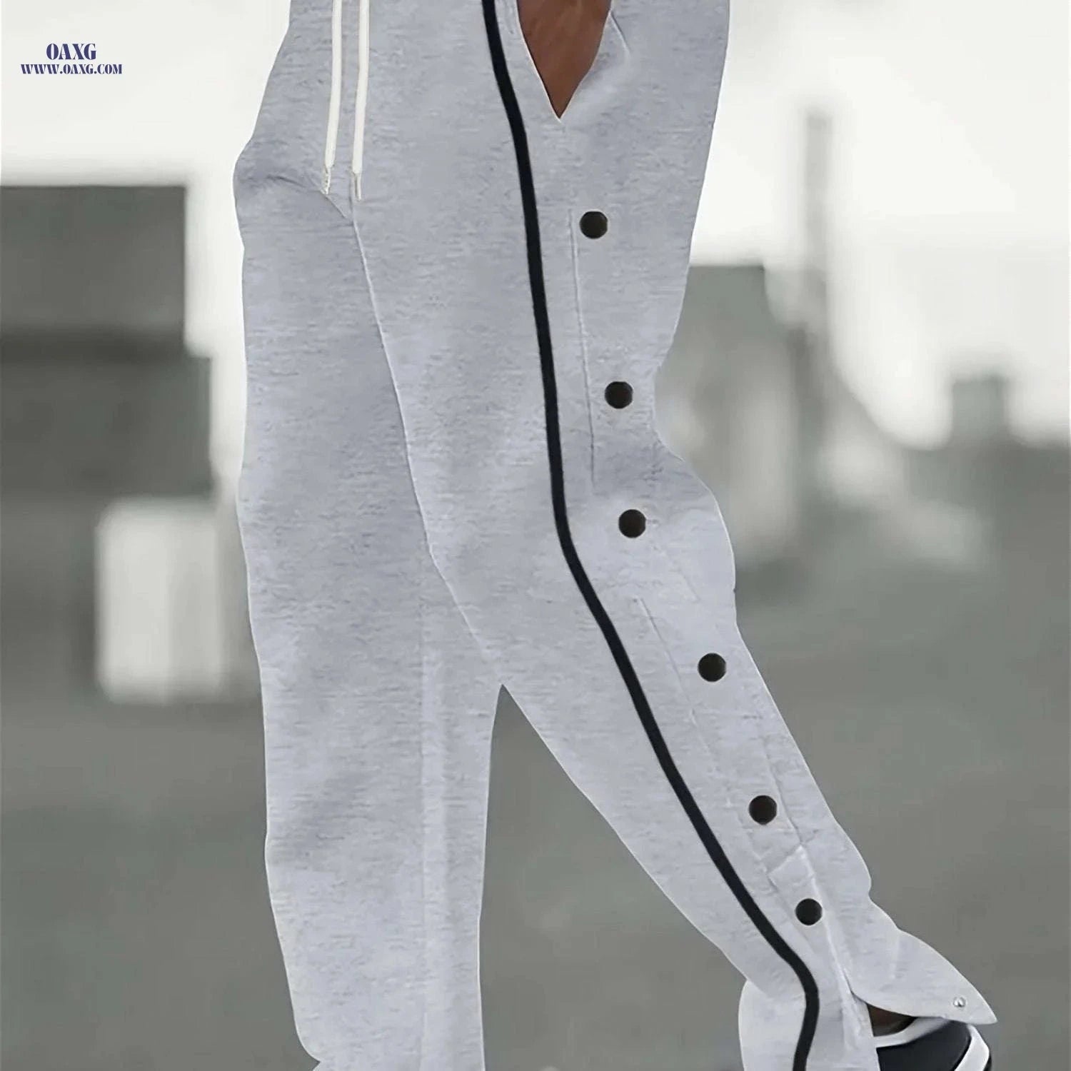 Men's Casual Sports Pants - Loose Fit with Side Slits, All-Season   OAXG 