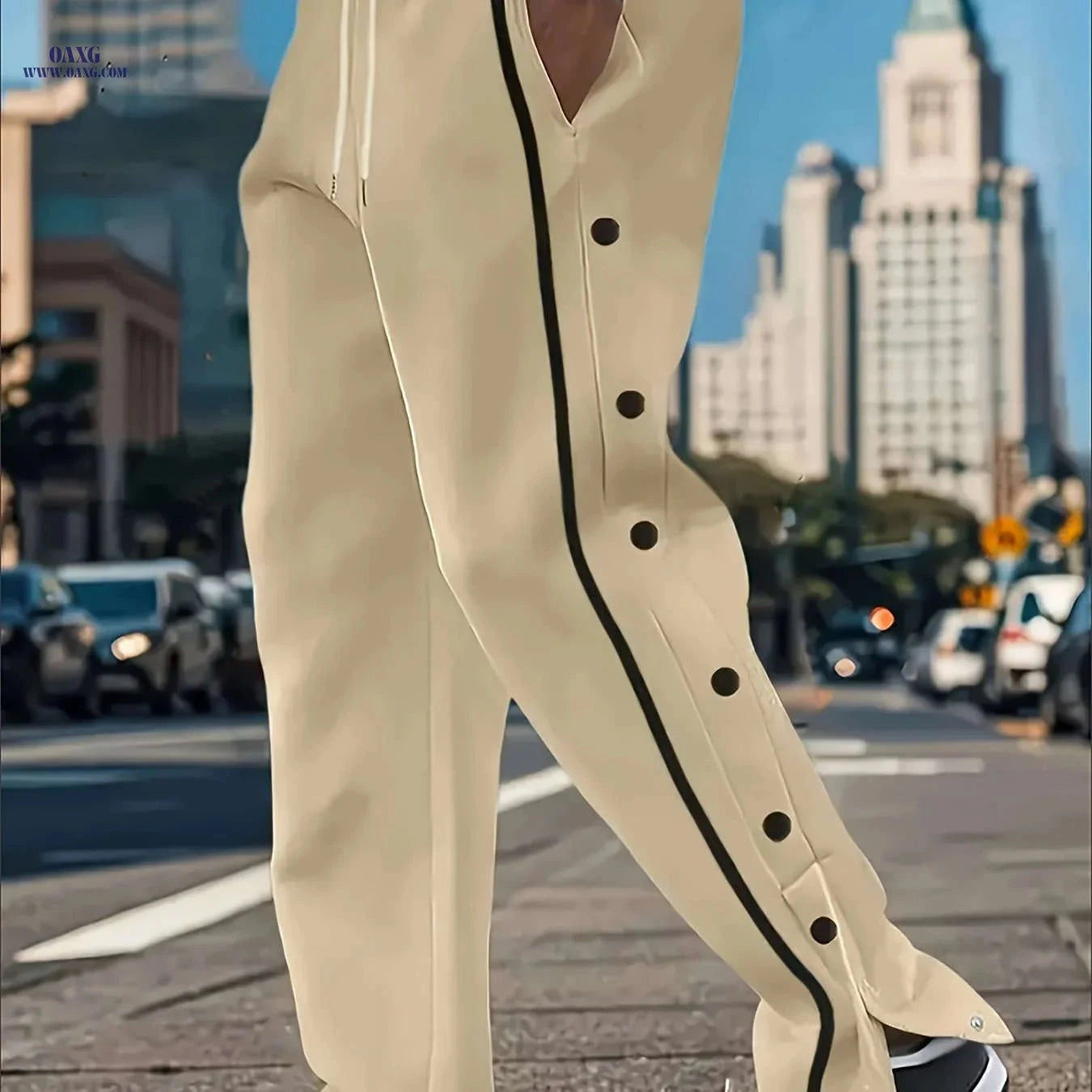 Men's Casual Sports Pants - Loose Fit with Side Slits, All-Season   OAXG 