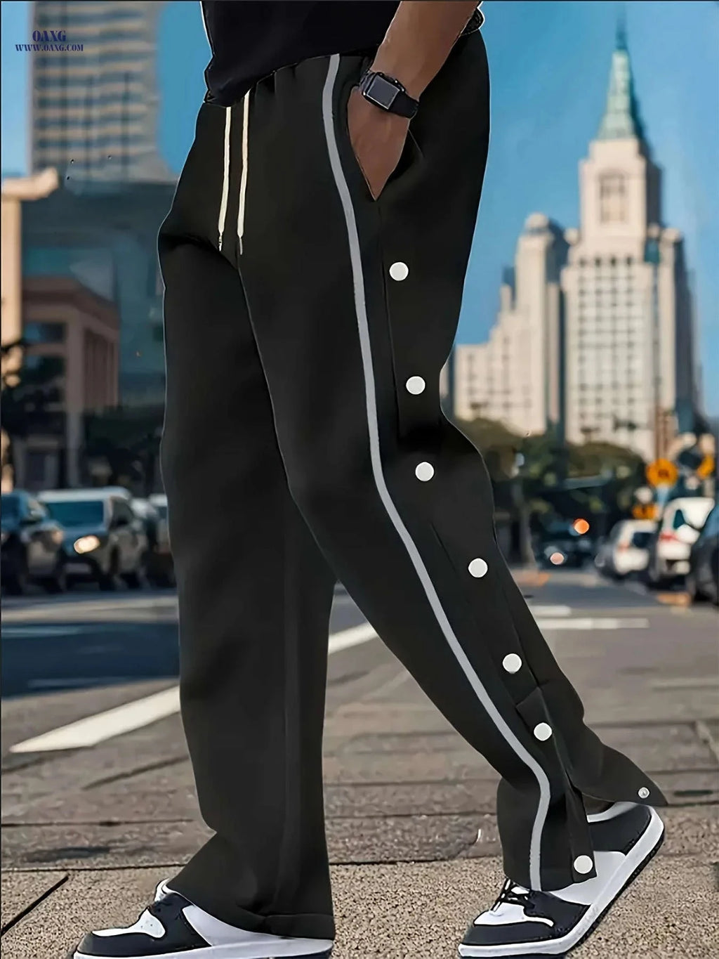 Men's Casual Sports Pants - Loose Fit with Side Slits, All-Season   OAXG 