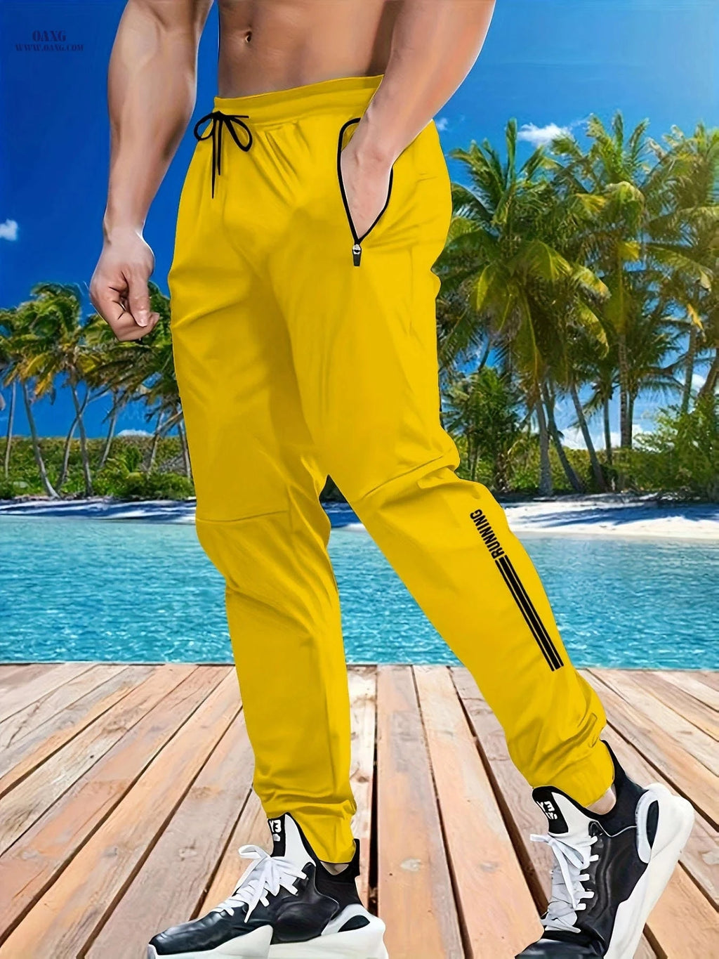 Men's Casual Sports Pants - Stretchy Polyester for Fall/Winter   OAXG Green / FR S