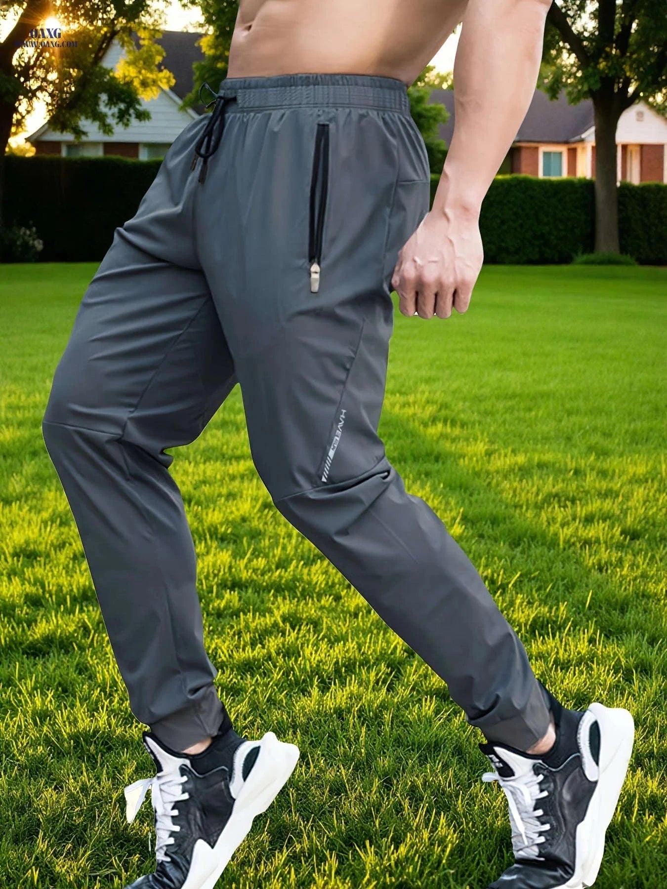 Men's Casual Sports Pants - Stretchy Polyester Print for All Seasons   OAXG 