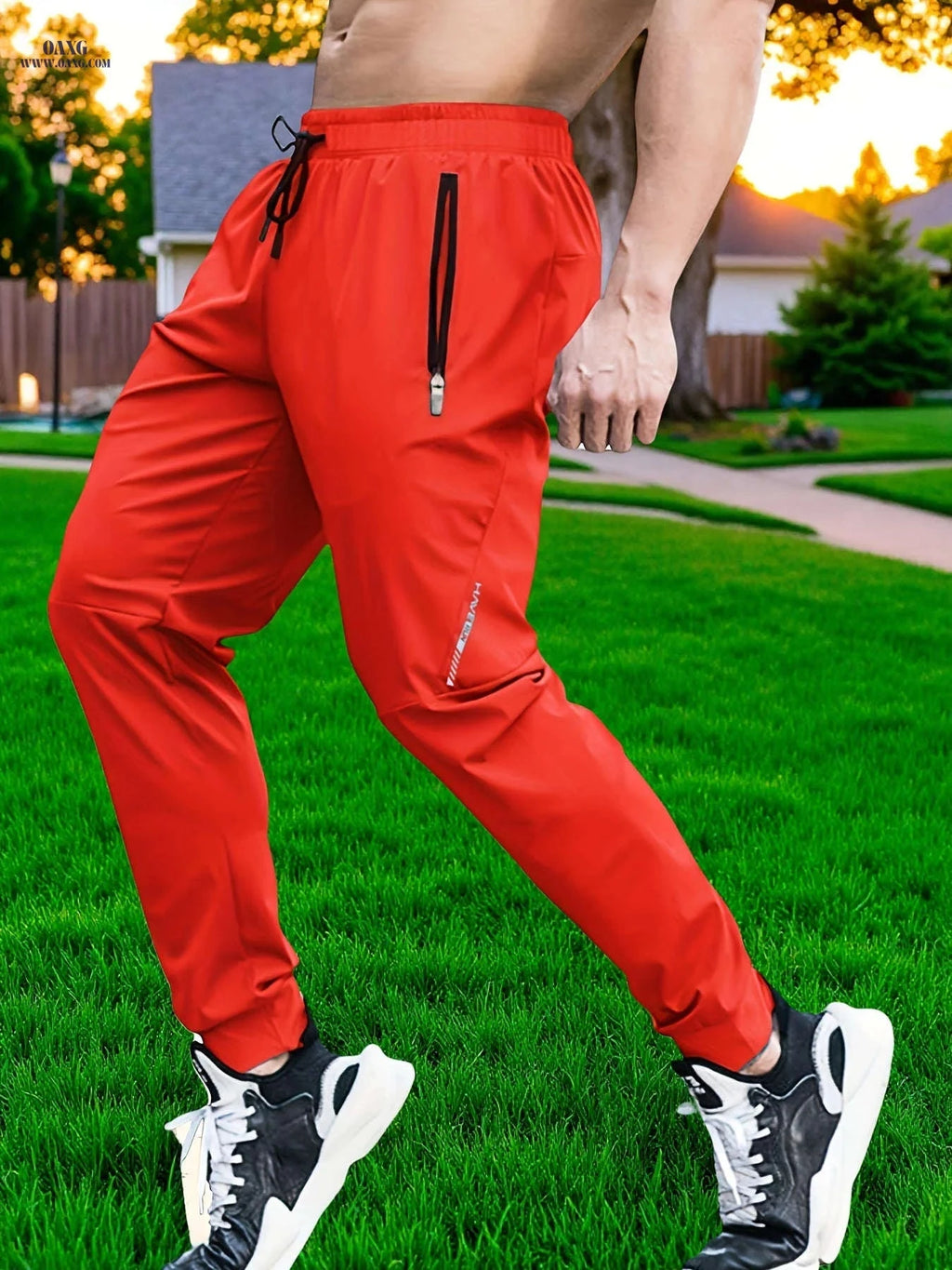 Men's Casual Sports Pants - Stretchy Polyester Print for All Seasons   OAXG Black / FR S
