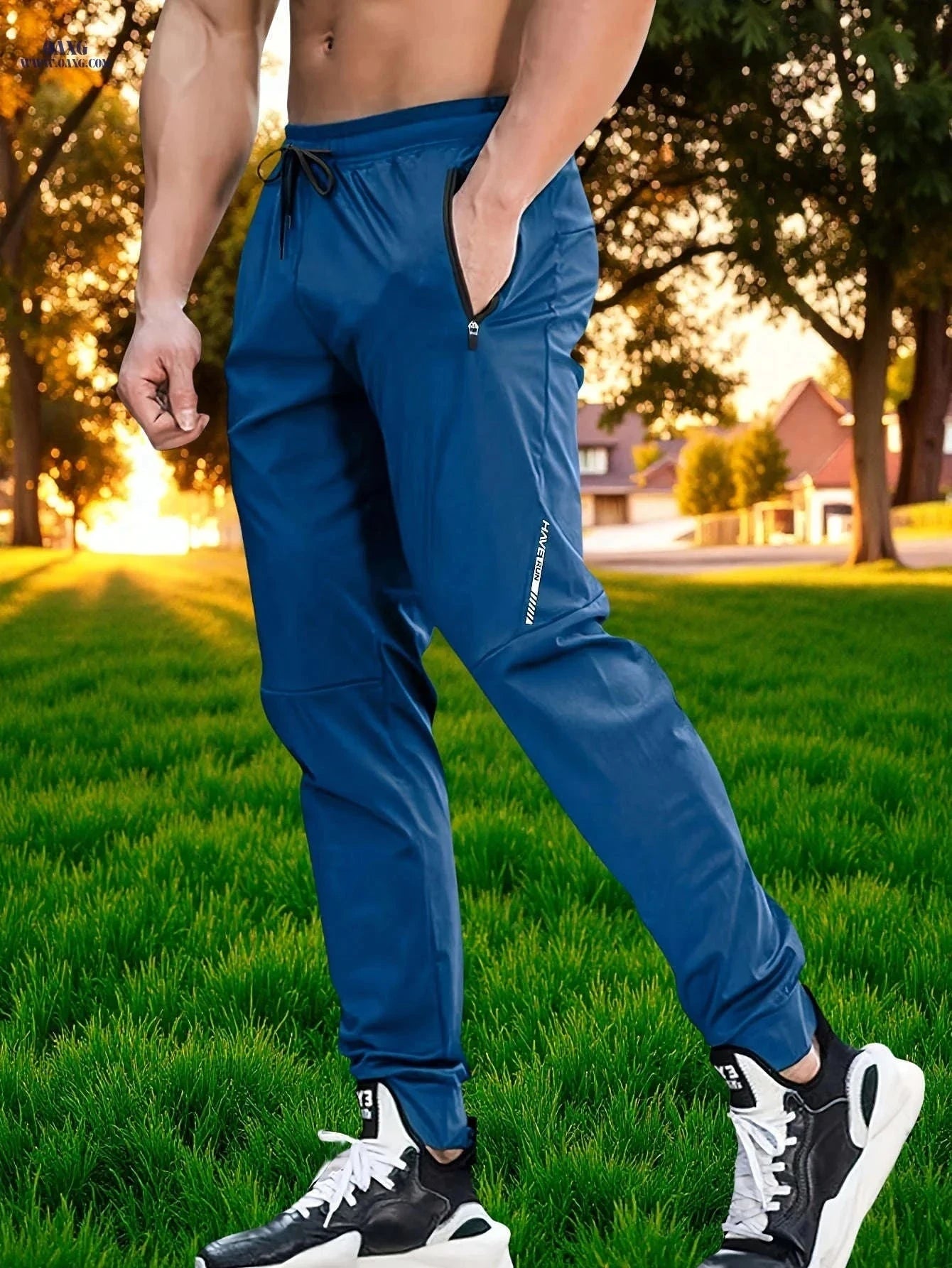 Men's Casual Sports Pants - Stretchy Polyester Print for All Seasons   OAXG Black / FR S