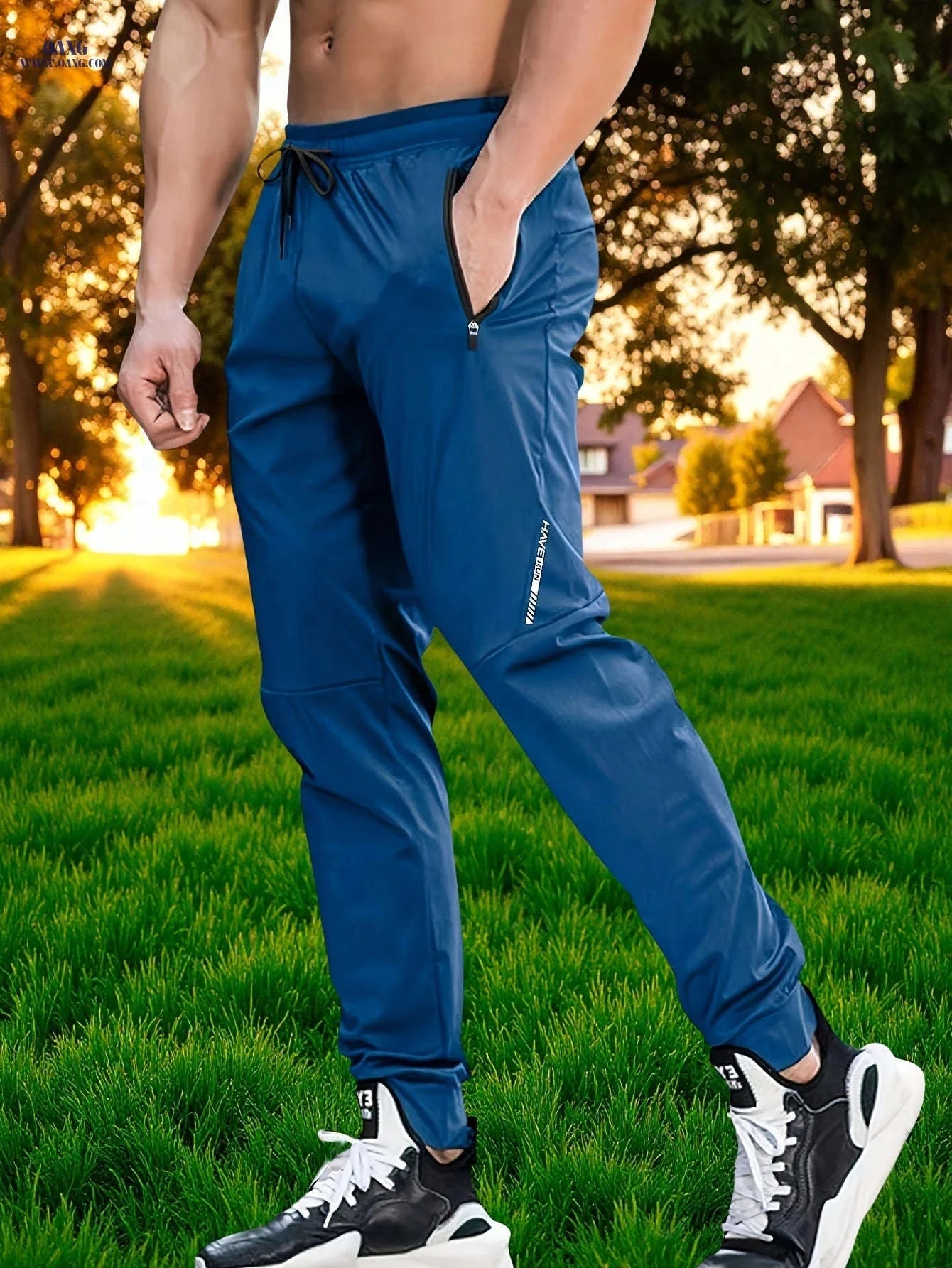 Men's Casual Sports Pants - Stretchy Polyester Print for All Seasons   OAXG Black / FR S