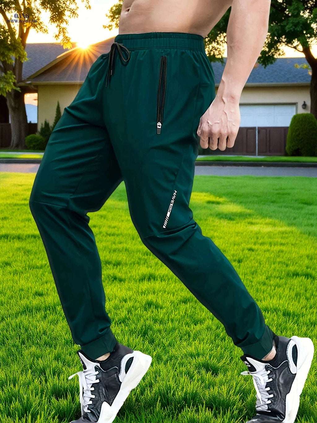 Men's Casual Sports Pants - Stretchy Polyester Print for All Seasons   OAXG 