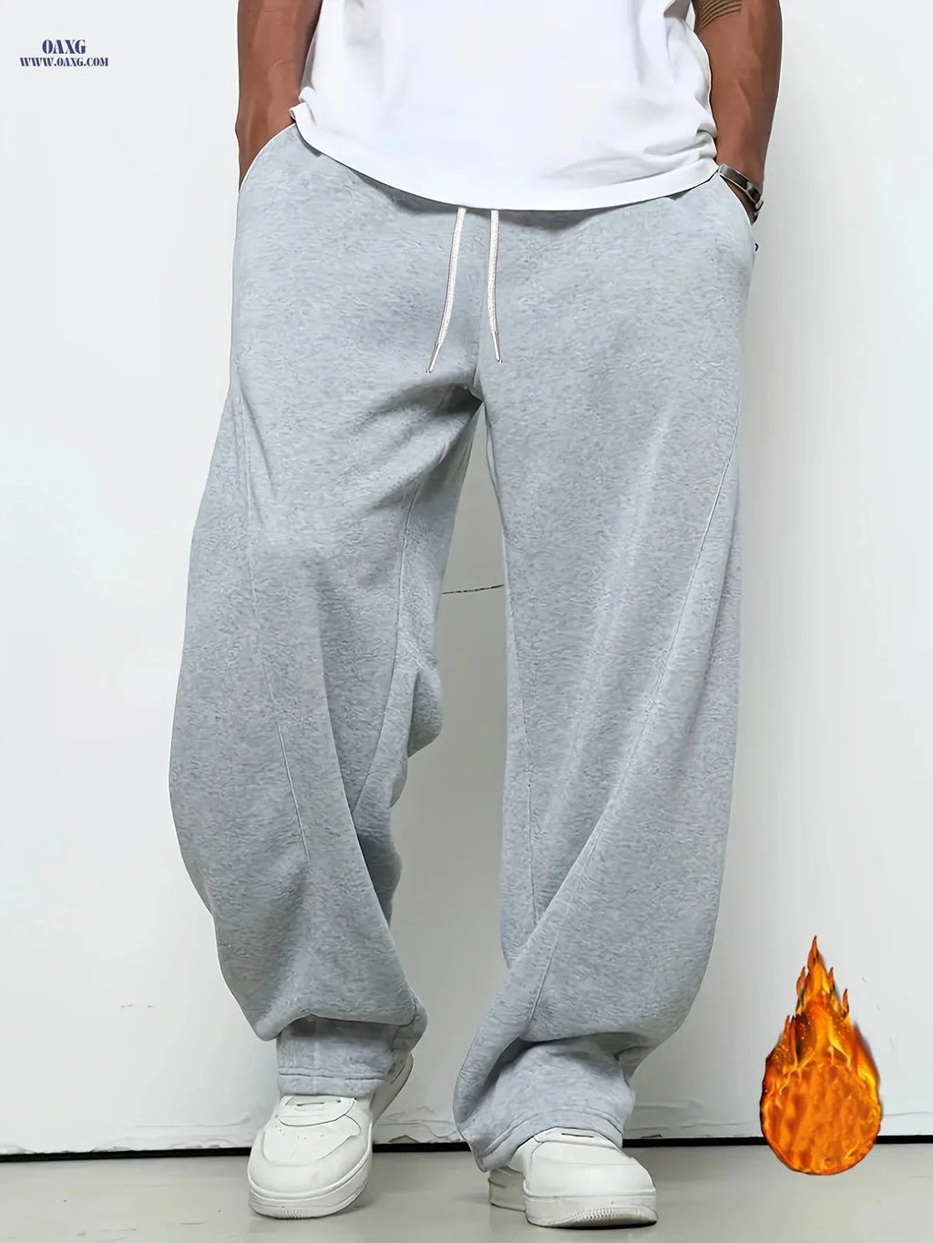 Men's Casual Sports Pants - Thickened Fleece with Elastic Waistband   OAXG 