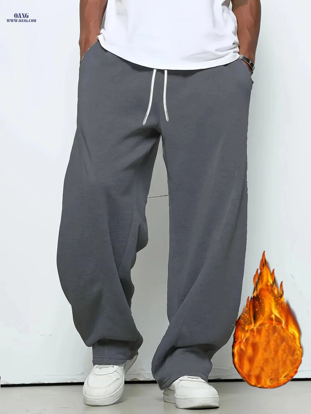 Men's Casual Sports Pants - Thickened Fleece with Elastic Waistband   OAXG 