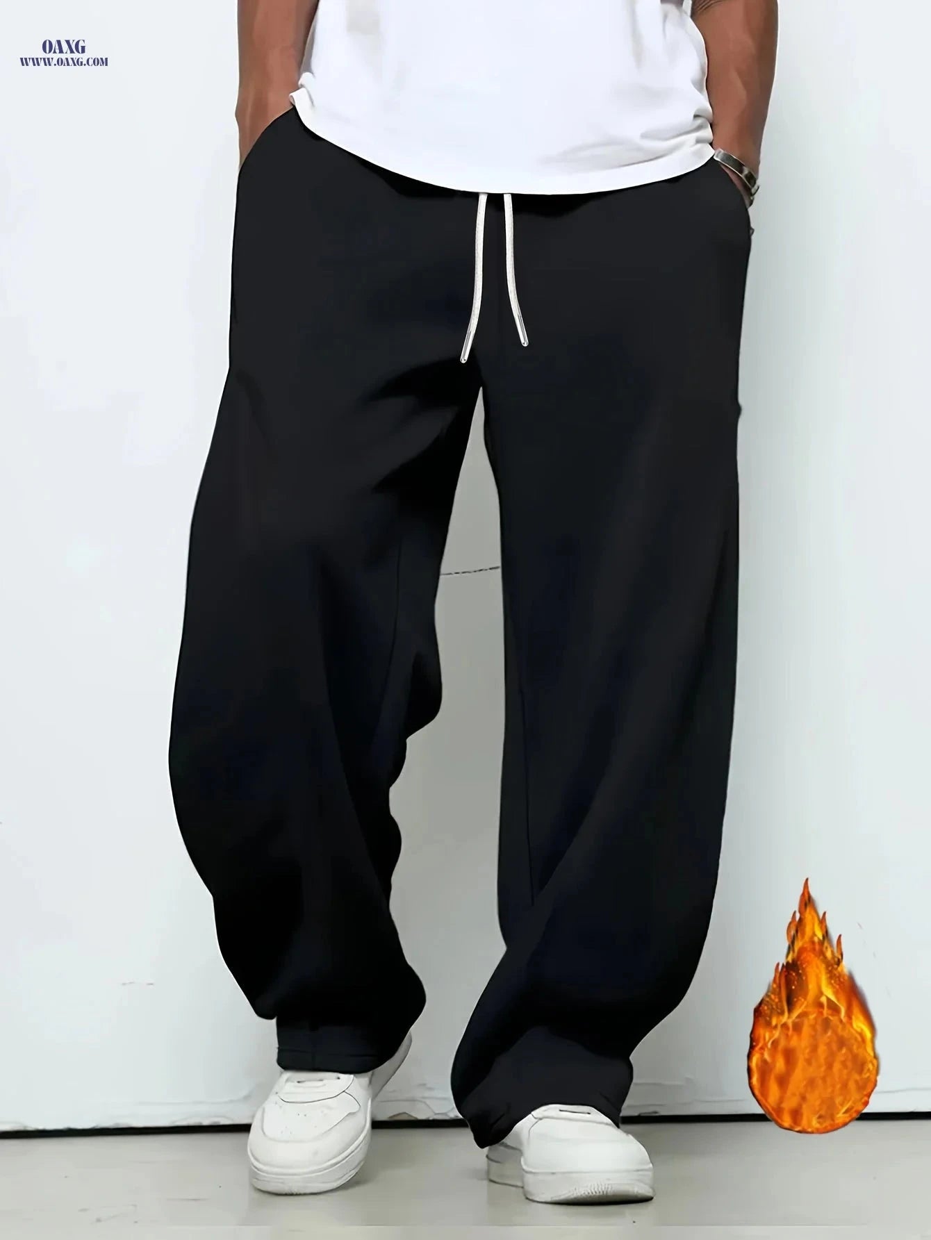 Men's Casual Sports Pants - Thickened Fleece with Elastic Waistband   OAXG Black / FR S