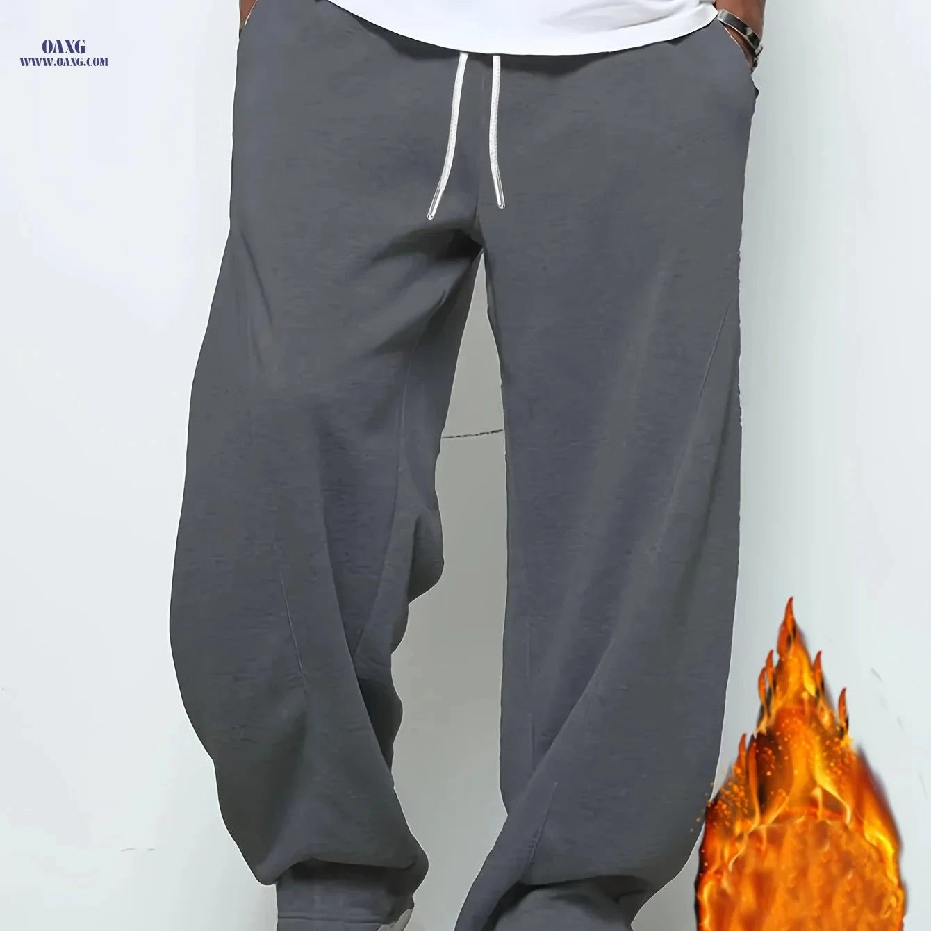 Men's Casual Sports Pants - Thickened Fleece with Elastic Waistband   OAXG Black / FR S