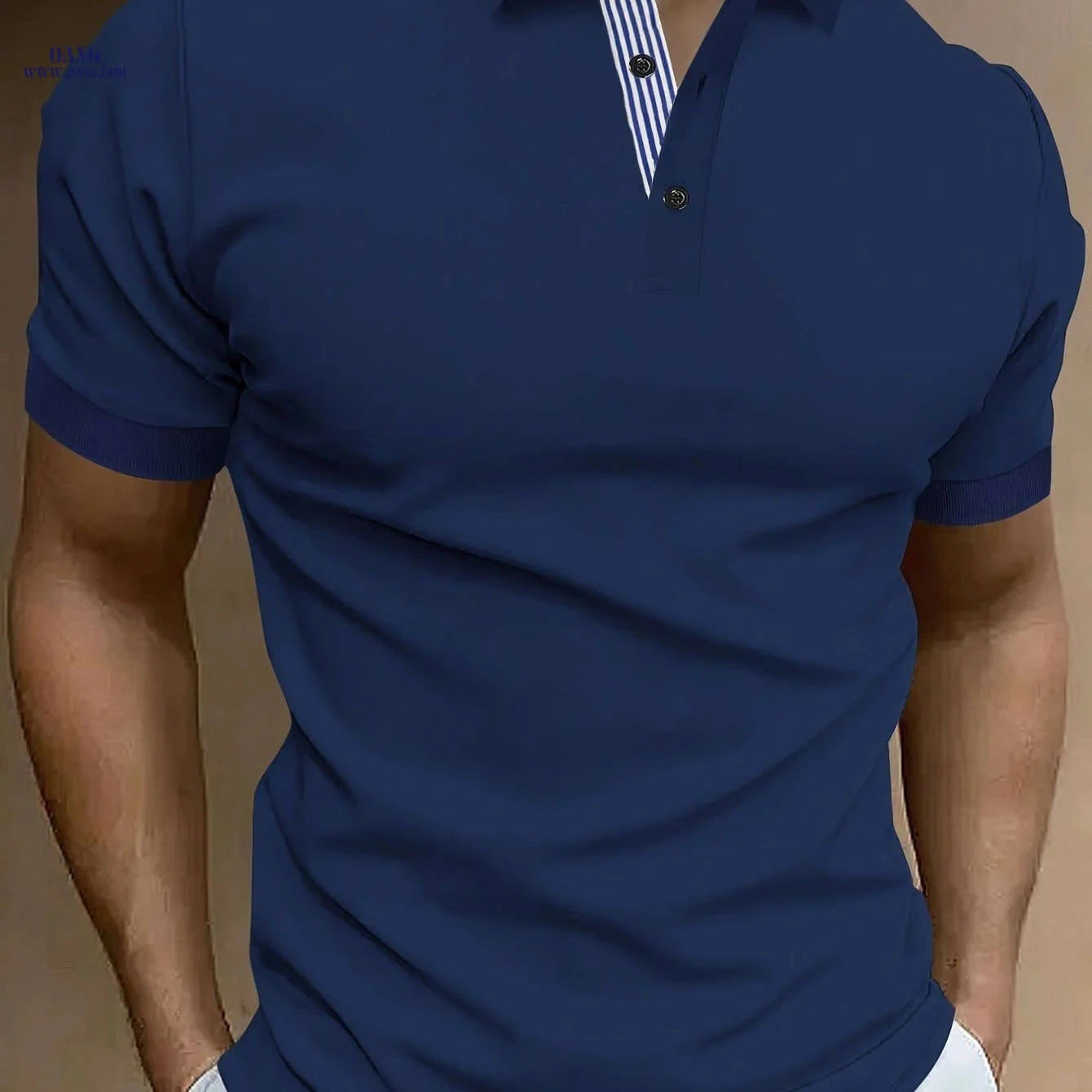 Men's Casual Sports Polo Shirt - Short-Sleeved, Solid Color   OAXG 