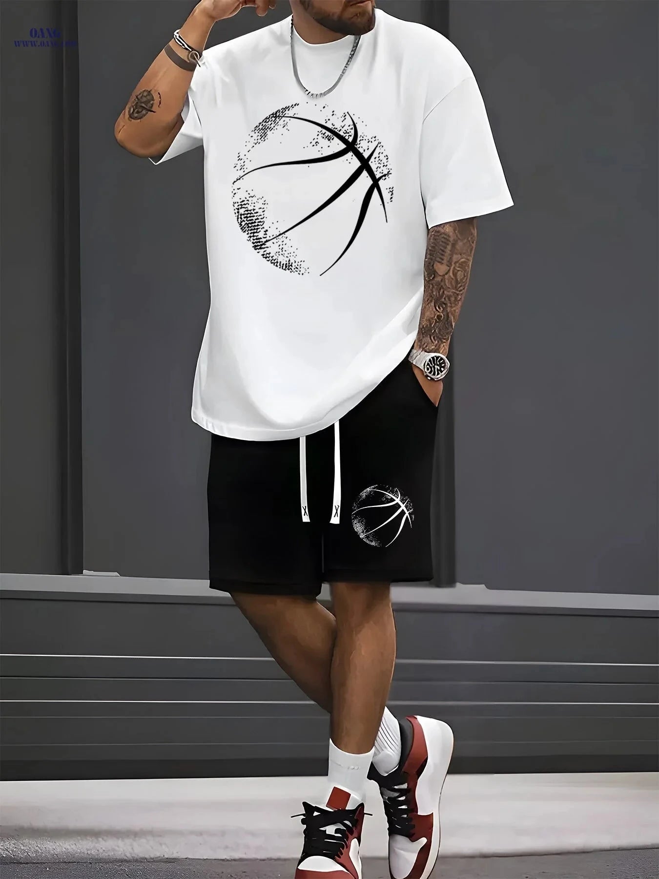 Men’s Casual Sports Set - Short-Sleeve T-Shirt & Fitted Shorts   OAXG 