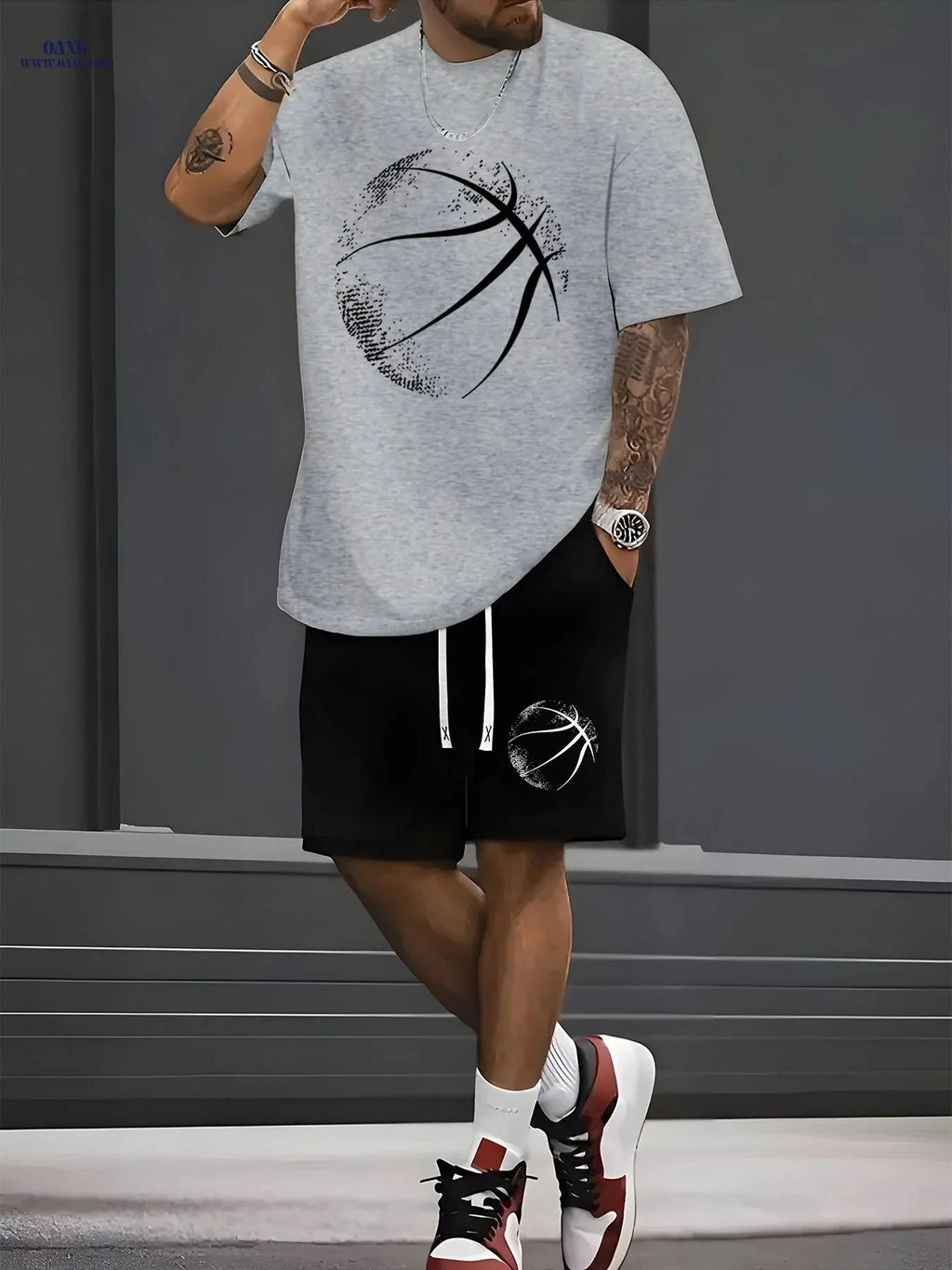 Men’s Casual Sports Set - Short-Sleeve T-Shirt & Fitted Shorts   OAXG 