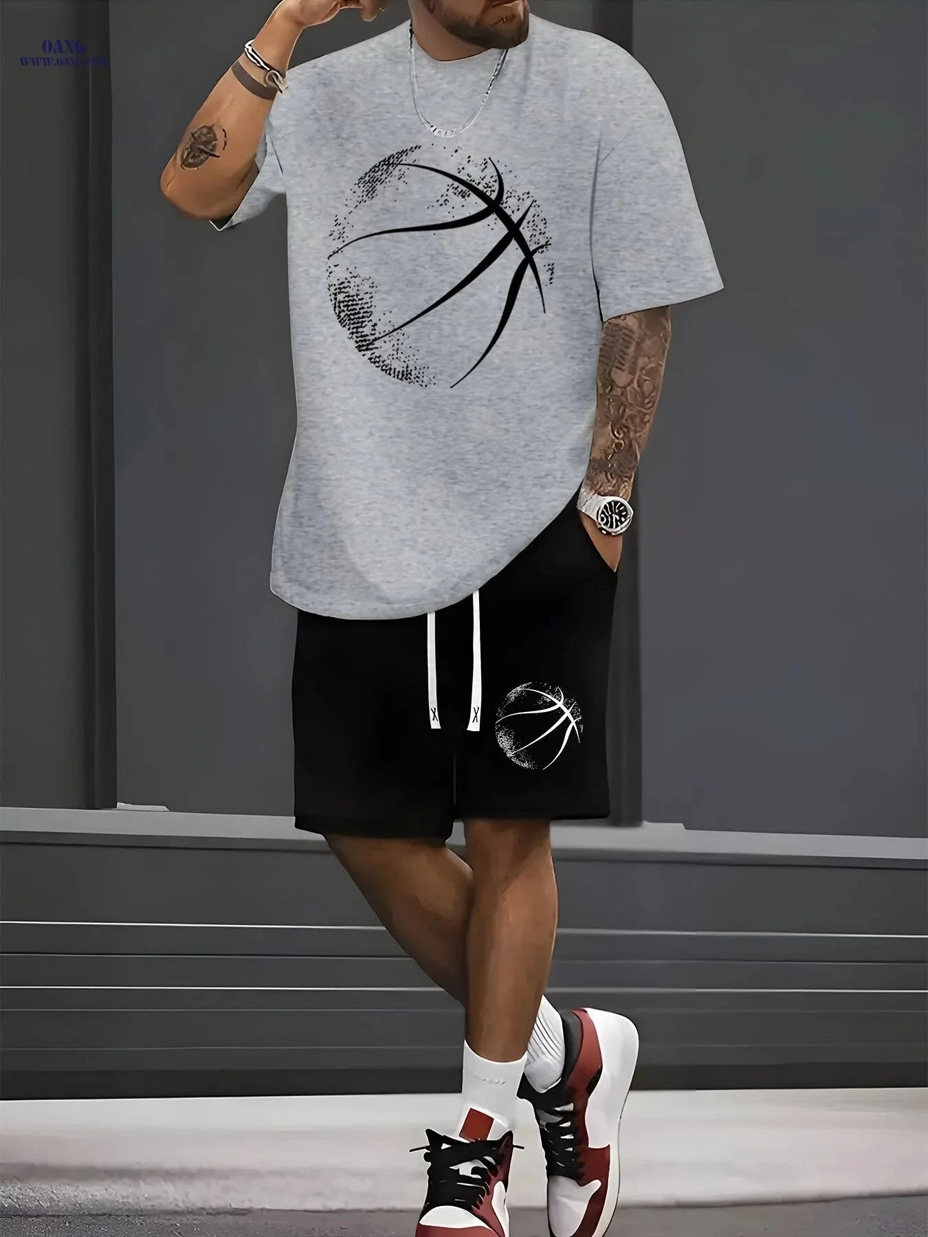 Men’s Casual Sports Set - Short-Sleeve T-Shirt & Fitted Shorts   OAXG 