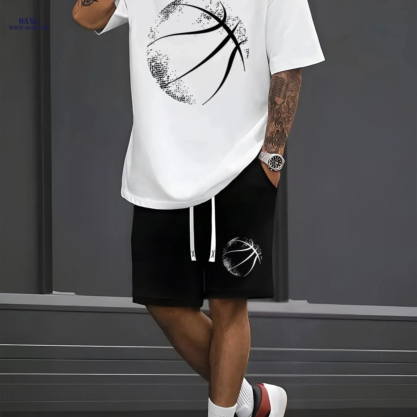 Men’s Casual Sports Set - Short-Sleeve T-Shirt & Fitted Shorts   OAXG Black / FR S