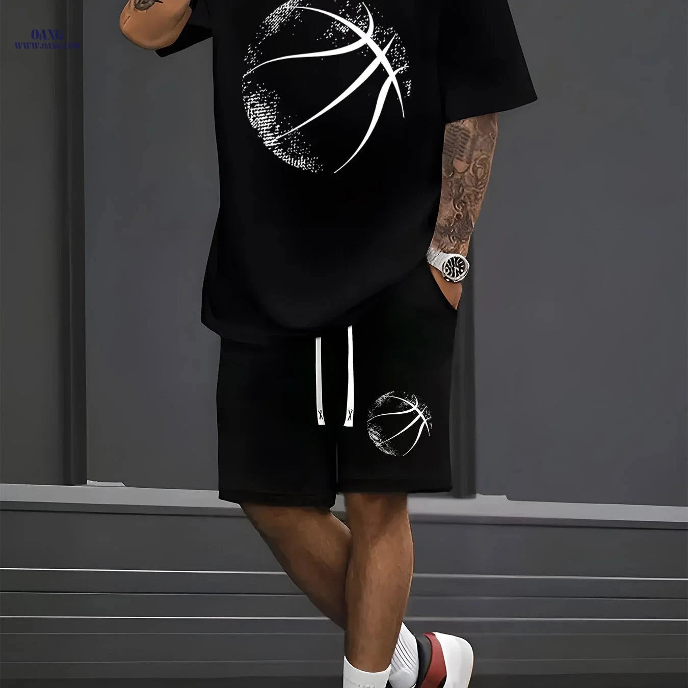 Men’s Casual Sports Set - Short-Sleeve T-Shirt & Fitted Shorts   OAXG 
