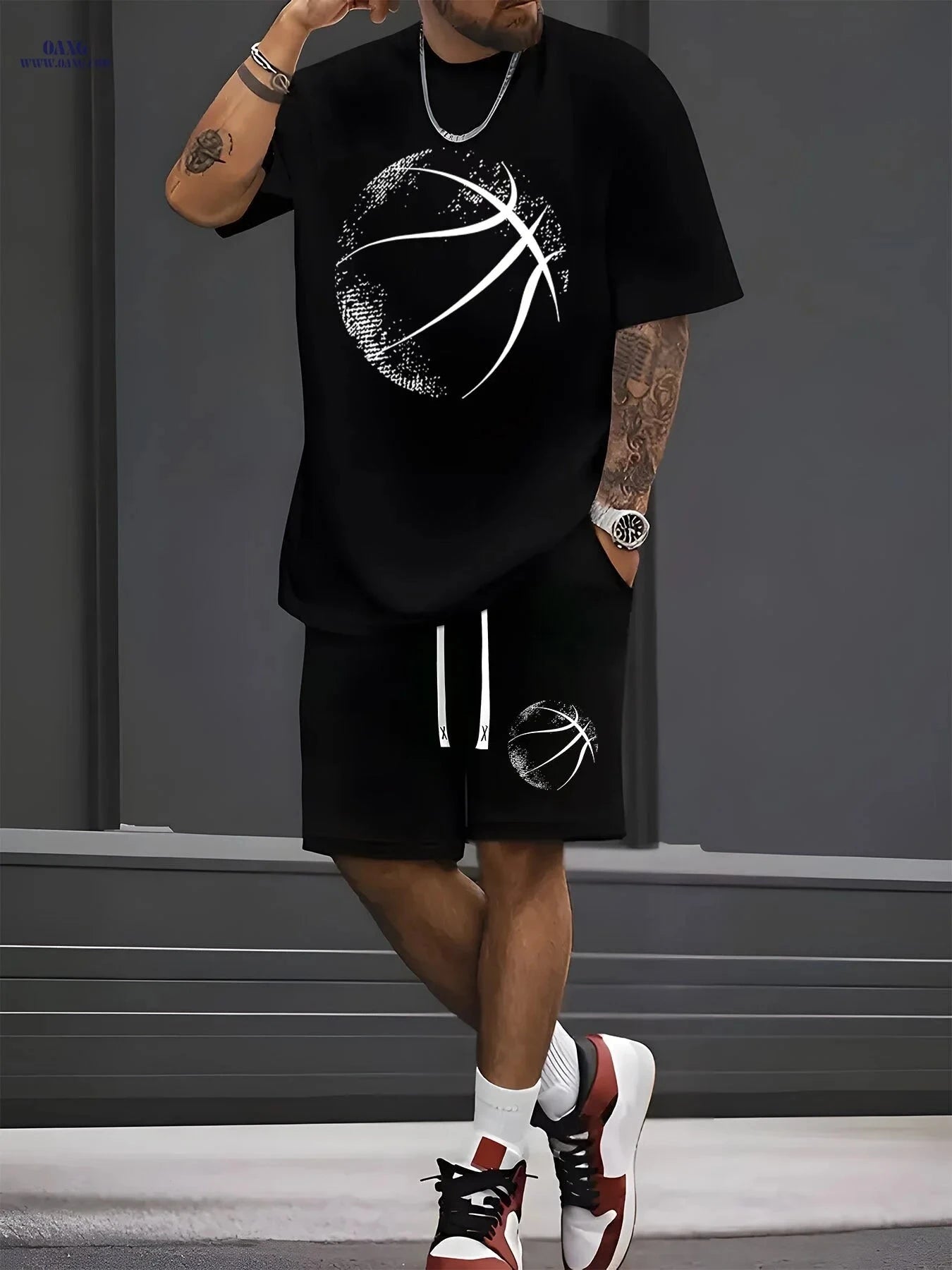 Men’s Casual Sports Set - Short-Sleeve T-Shirt & Fitted Shorts   OAXG 