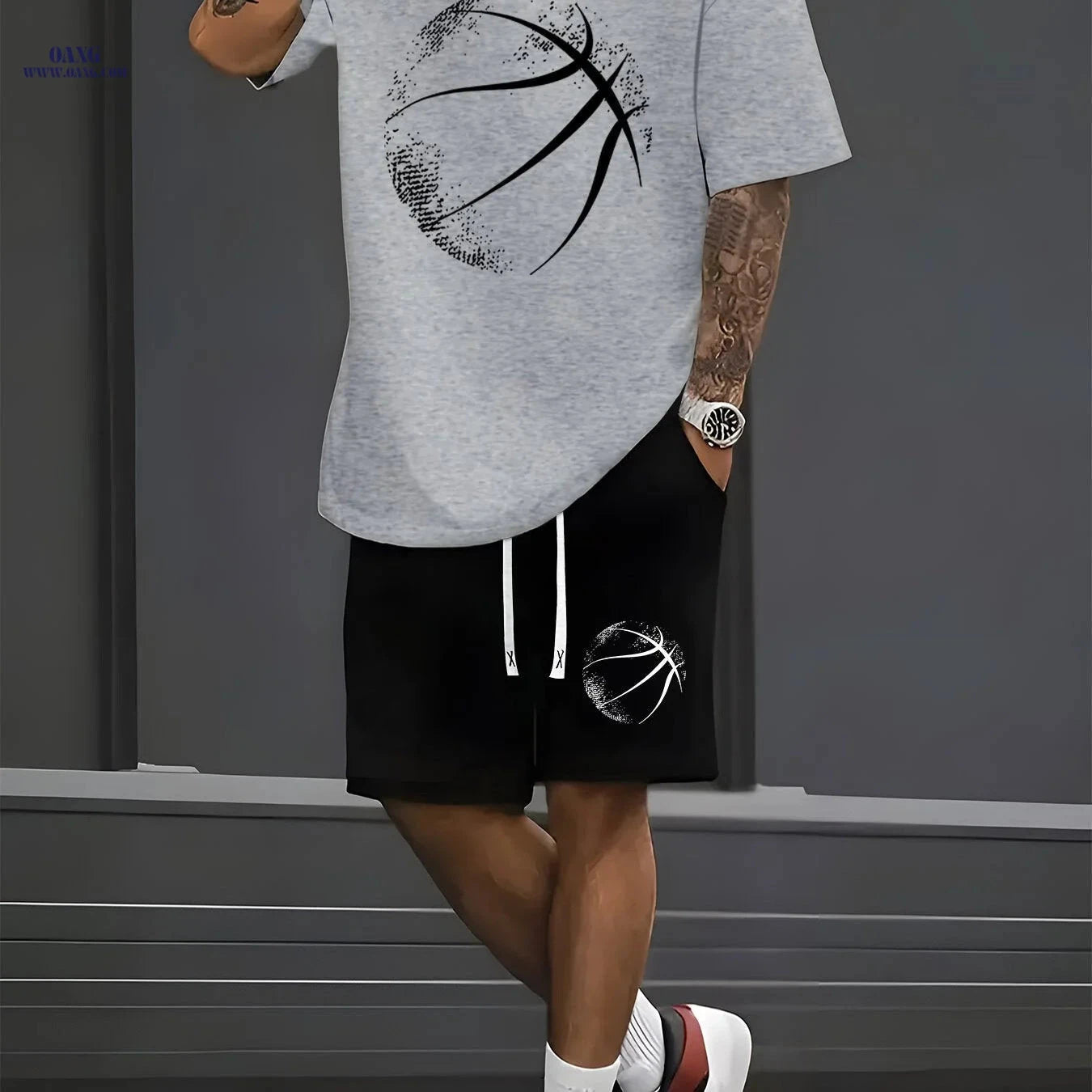 Men’s Casual Sports Set - Short-Sleeve T-Shirt & Fitted Shorts   OAXG 