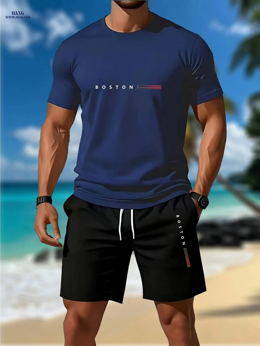 Men's Casual Sportswear Set - 2pcs T-Shirt & Shorts, Summer Style   OAXG 