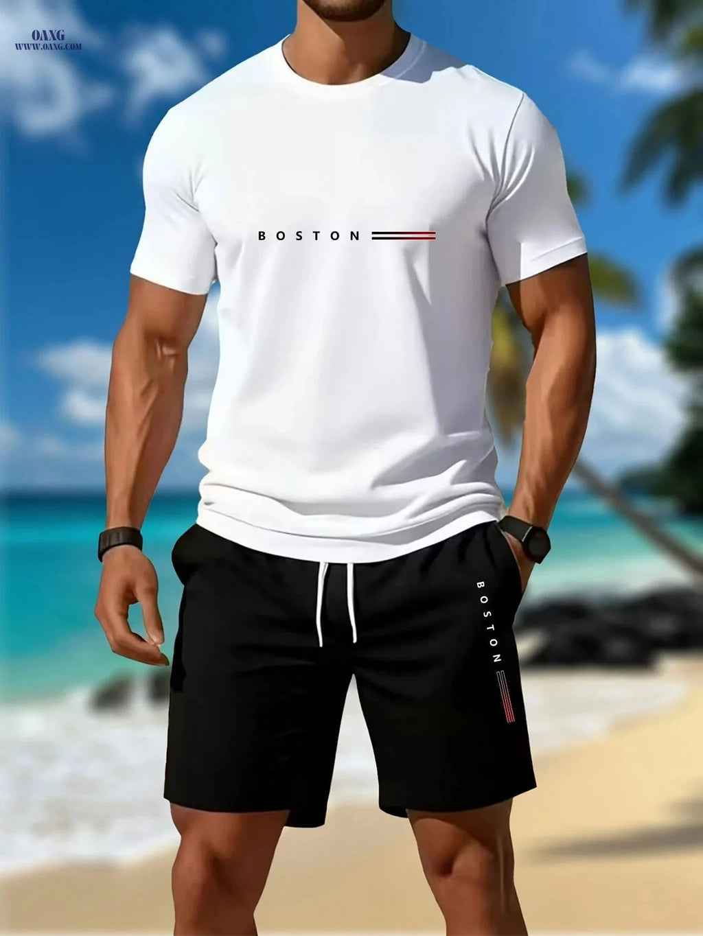 Men's Casual Sportswear Set - 2pcs T-Shirt & Shorts, Summer Style   OAXG 