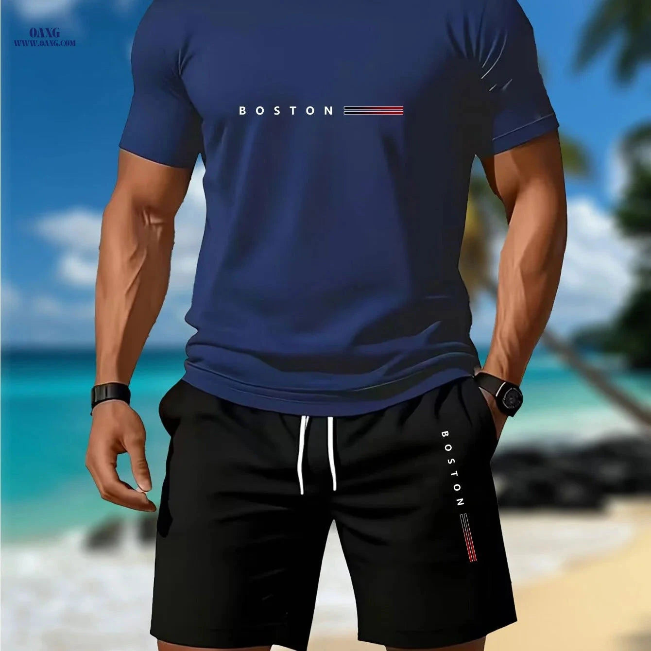 Men's Casual Sportswear Set - 2pcs T-Shirt & Shorts, Summer Style   OAXG 