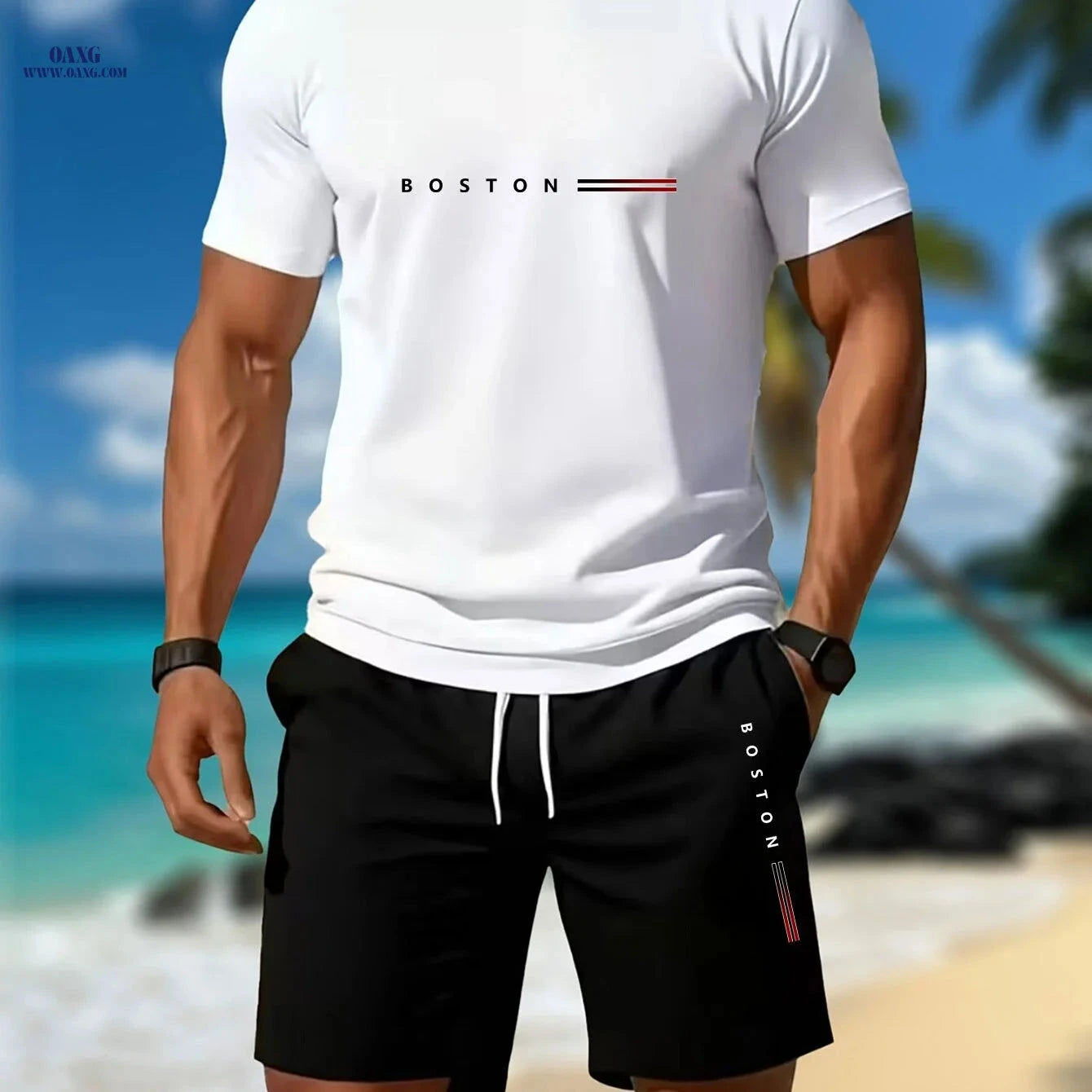 Men's Casual Sportswear Set - 2pcs T-Shirt & Shorts, Summer Style   OAXG Black / FR S