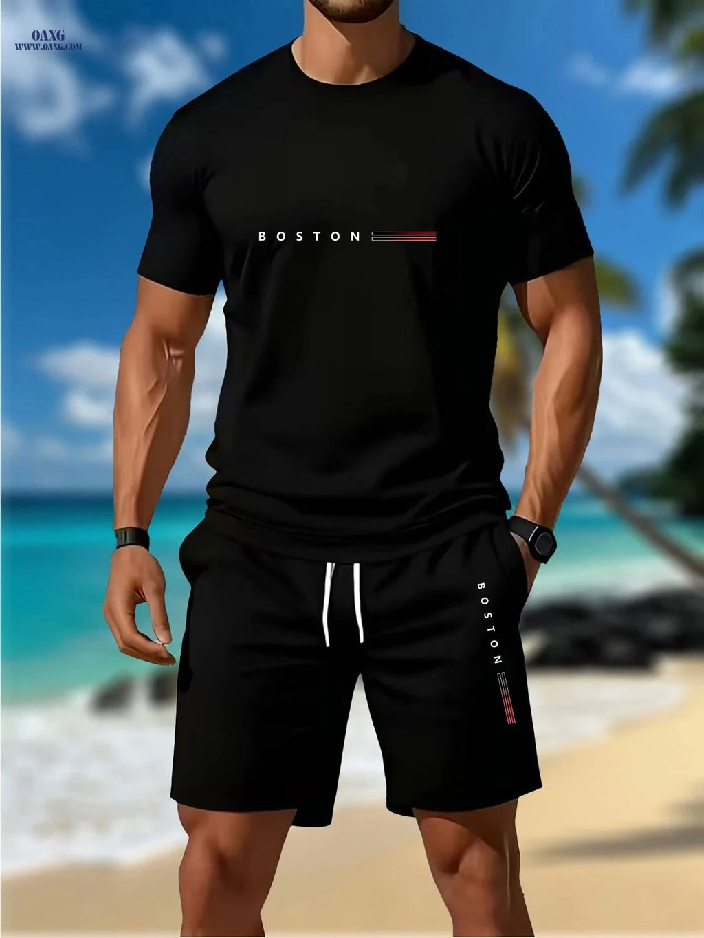 Men's Casual Sportswear Set - 2pcs T-Shirt & Shorts, Summer Style   OAXG Black / FR S