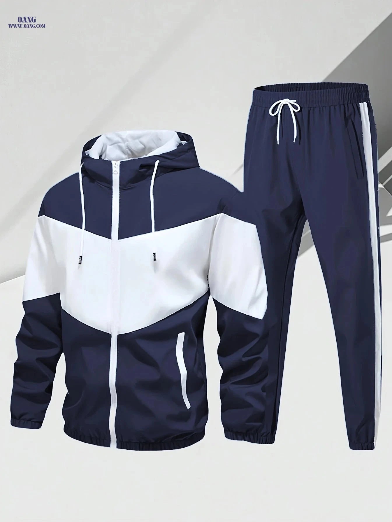 Men’s Casual Sportswear Set - Hooded Zip-Up Jacket & Joggers   OAXG 