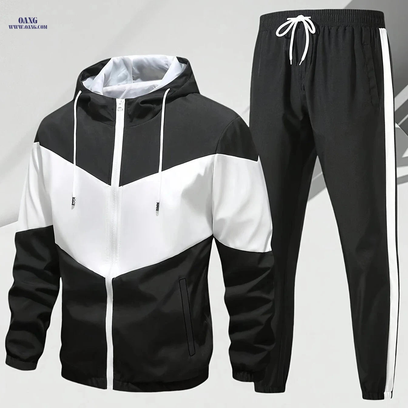 Men’s Casual Sportswear Set - Hooded Zip-Up Jacket & Joggers   OAXG 