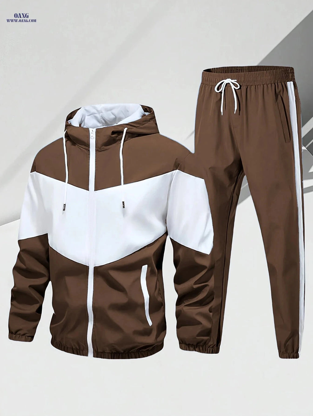Men’s Casual Sportswear Set - Hooded Zip-Up Jacket & Joggers   OAXG 