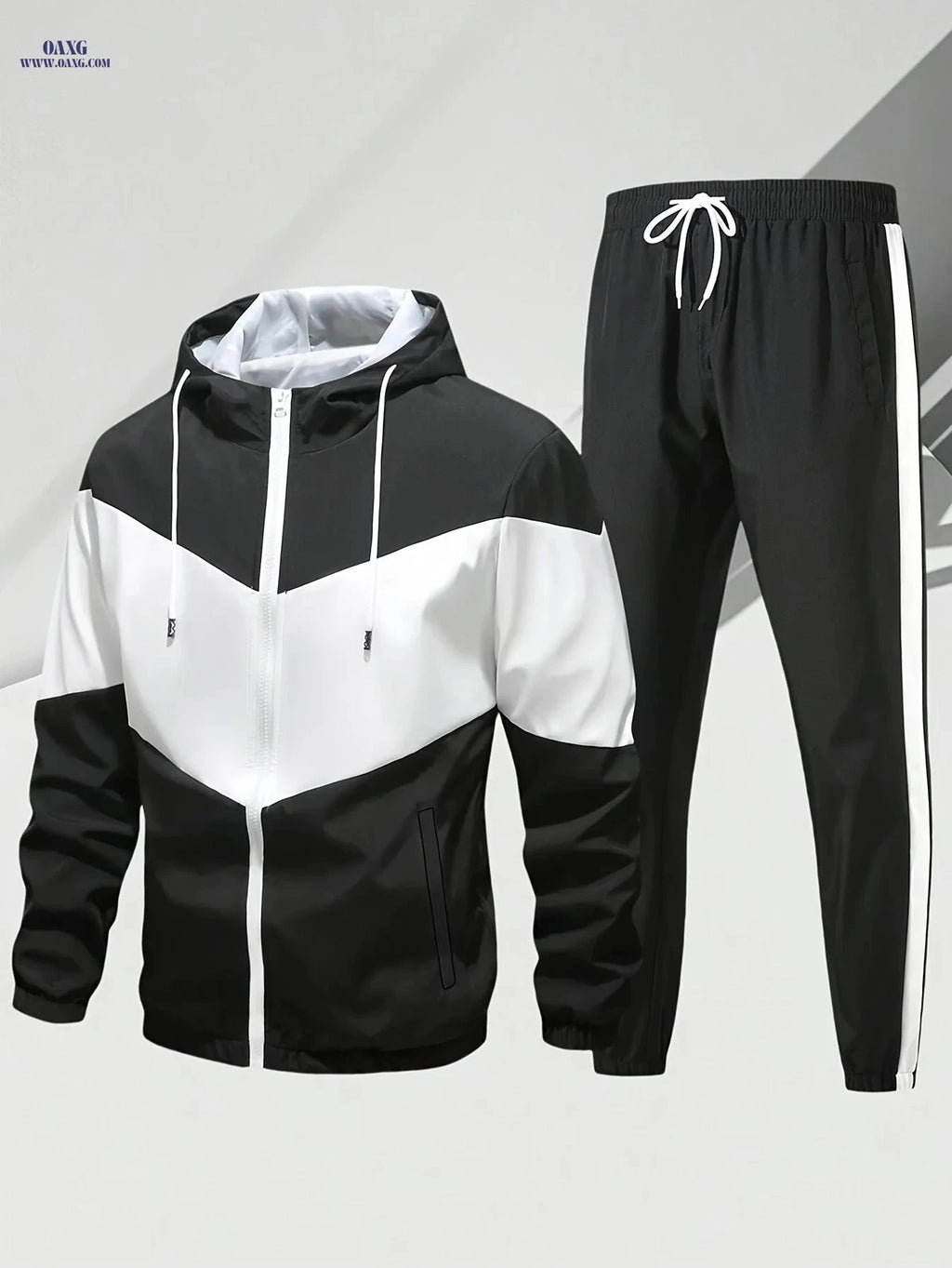 Men’s Casual Sportswear Set - Hooded Zip-Up Jacket & Joggers   OAXG Coffee Brown / FR S