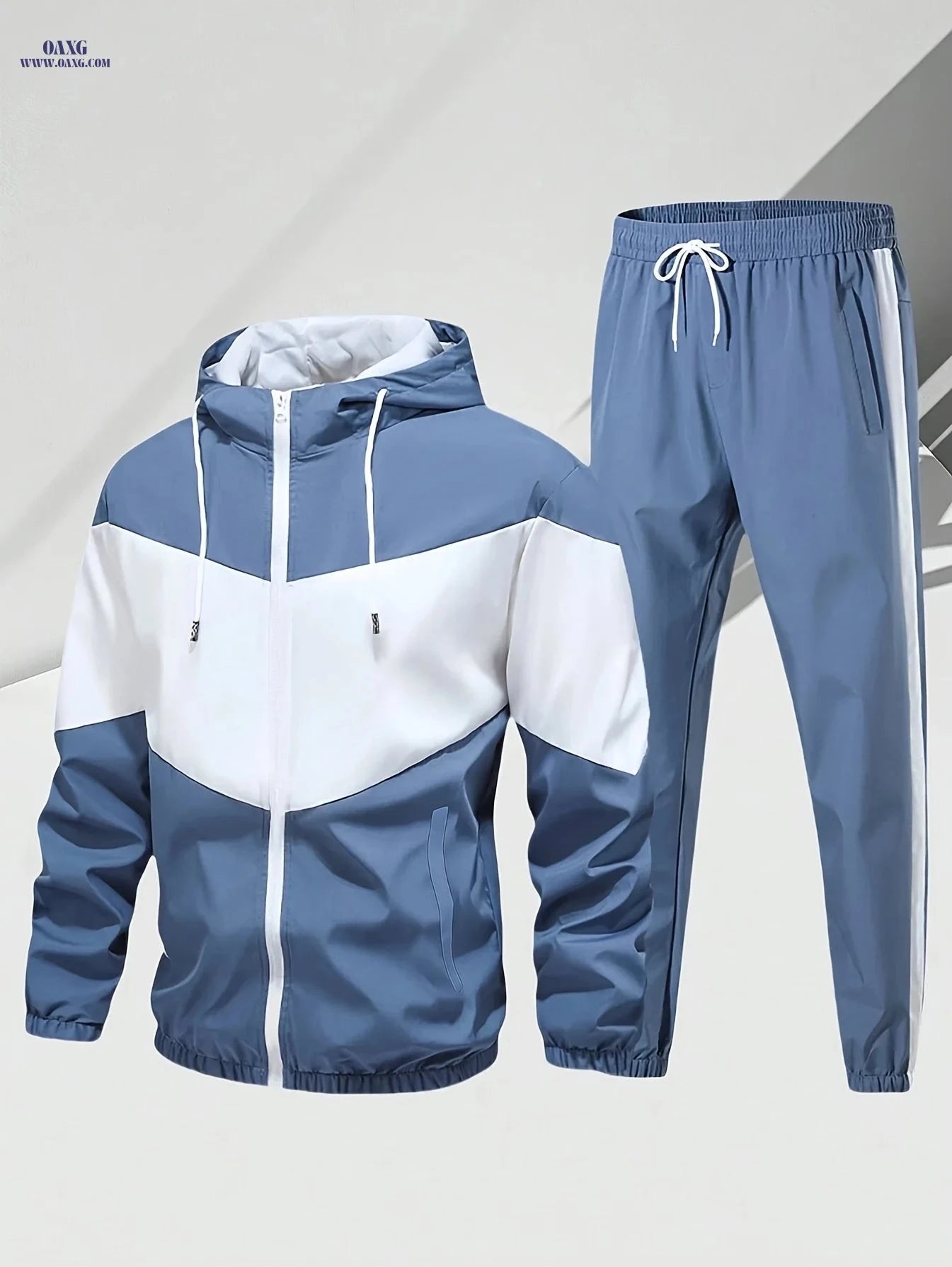 Men’s Casual Sportswear Set - Hooded Zip-Up Jacket & Joggers   OAXG Coffee Brown / FR S