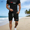 Men's Casual Sportswear Set - Printed T-Shirt & Shorts for Summer   OAXG Black / FR S