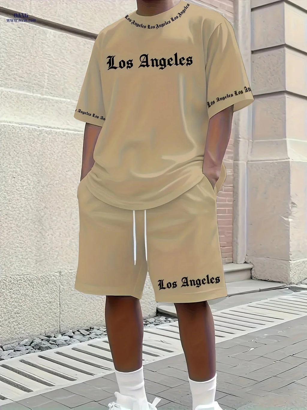 Men's Casual Sportswear Set - Short Sleeve T-Shirt & Drawstring Shorts   OAXG 