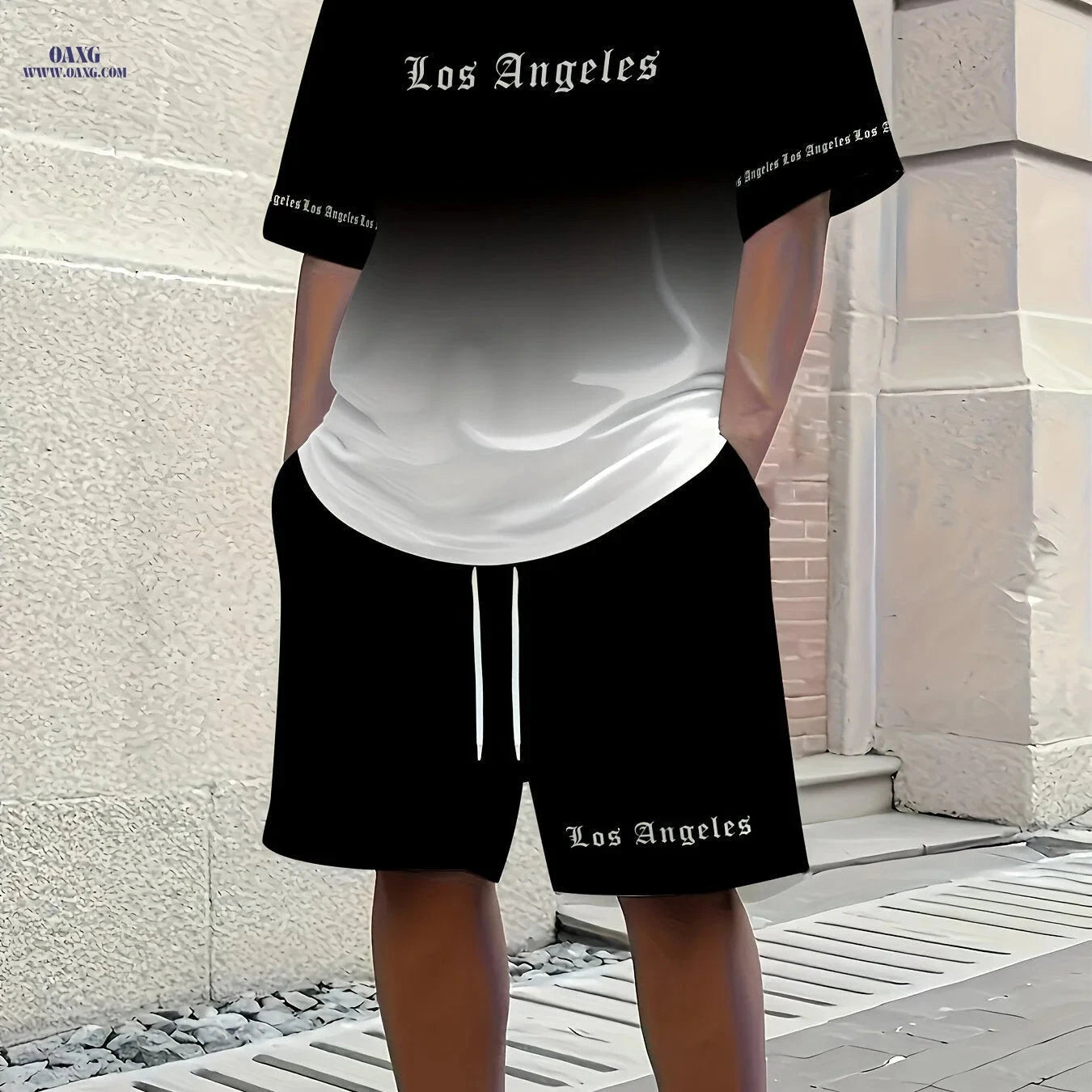Men's Casual Sportswear Set - Short Sleeve T-Shirt & Drawstring Shorts   OAXG 
