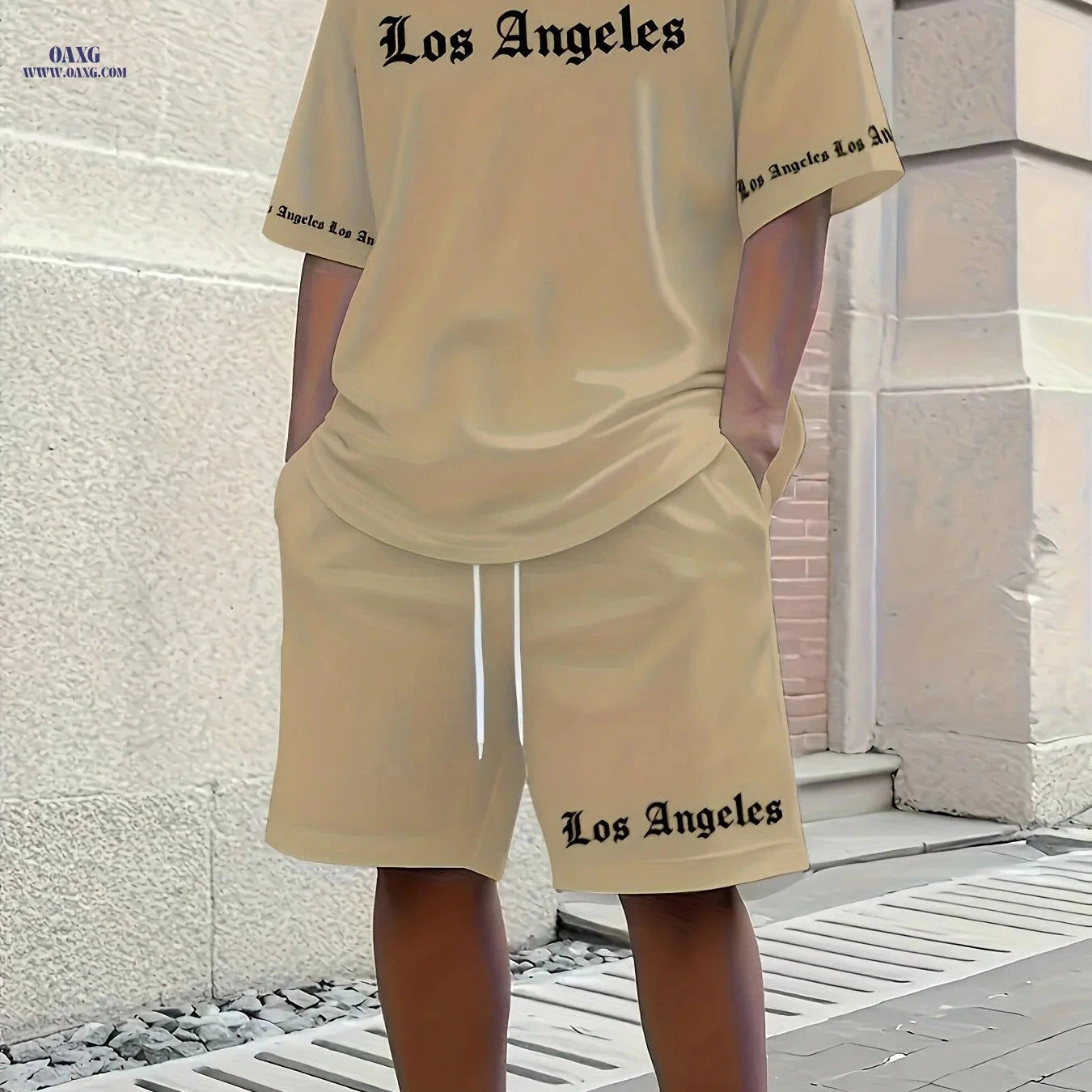 Men's Casual Sportswear Set - Short Sleeve T-Shirt & Drawstring Shorts   OAXG 