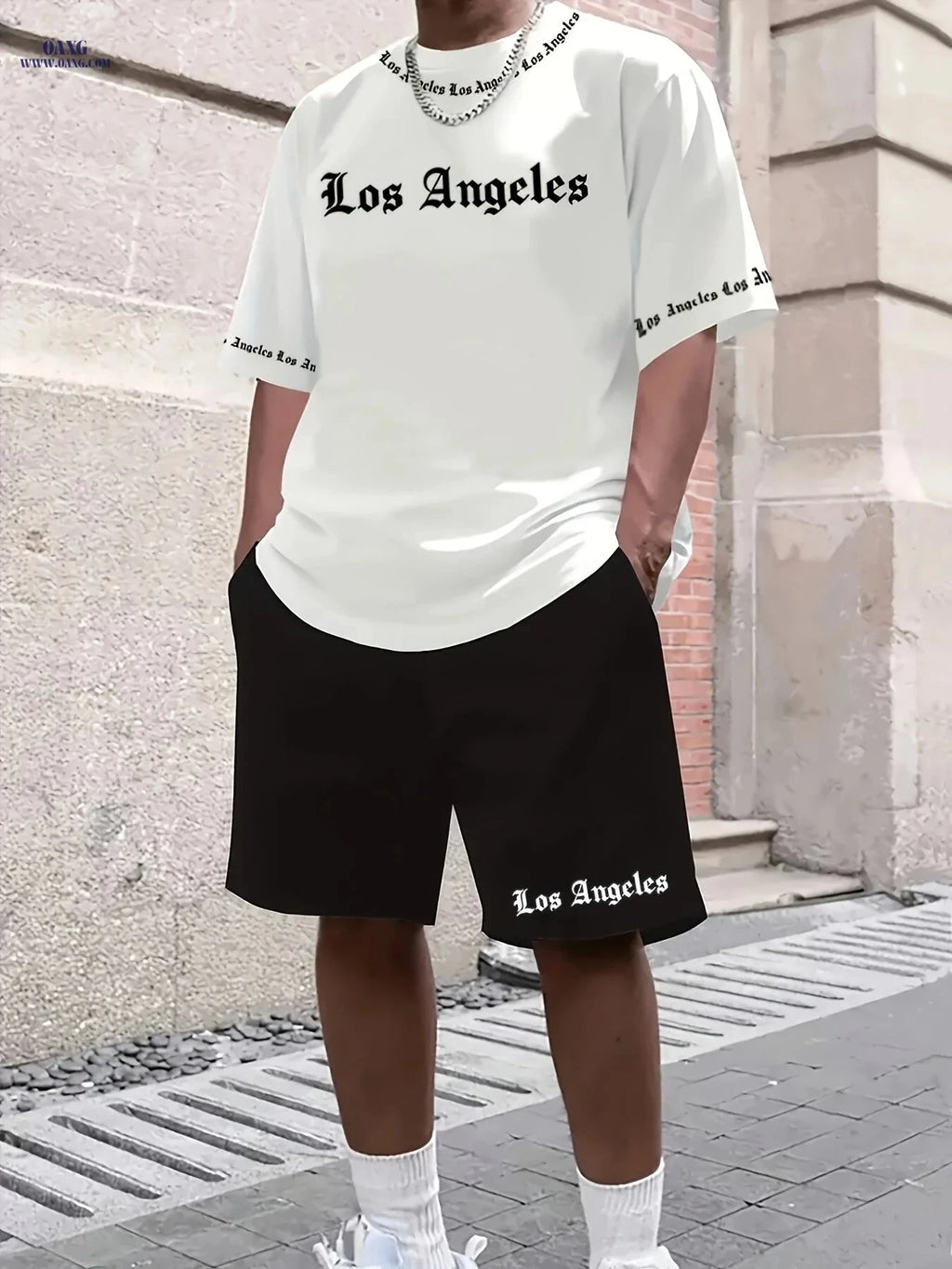 Men's Casual Sportswear Set - Short Sleeve T-Shirt & Drawstring Shorts   OAXG White / FR S