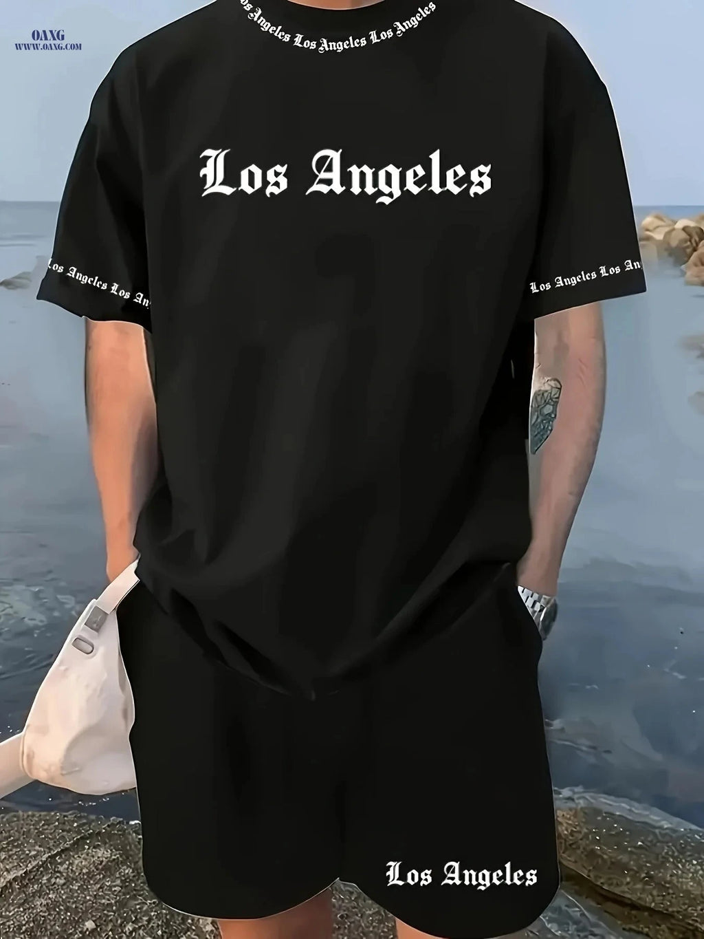 Men's Casual Sportswear Set - Short Sleeve T-Shirt & Drawstring Shorts   OAXG White / FR S