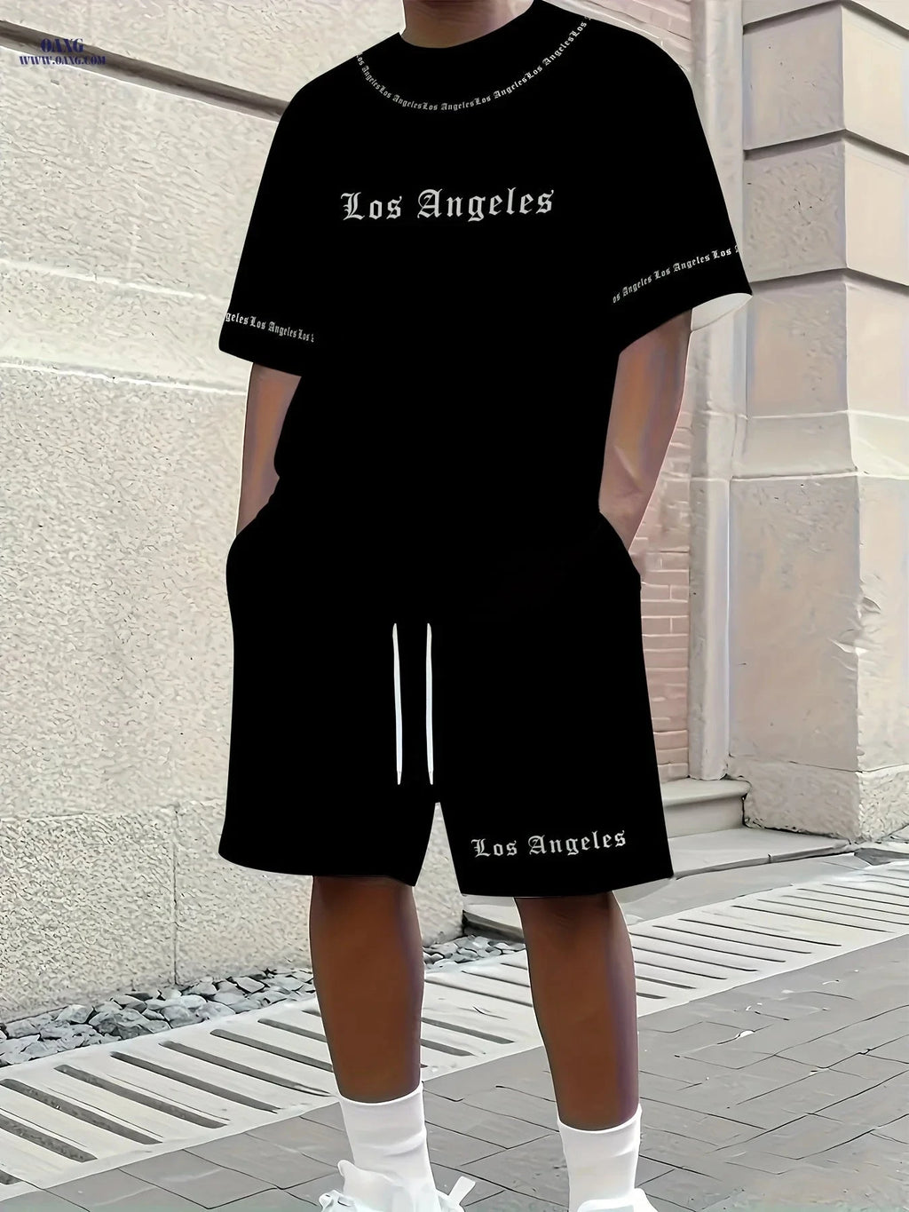 Men's Casual Sportswear Set - Summer Short Sleeve & Drawstring Shorts   OAXG 
