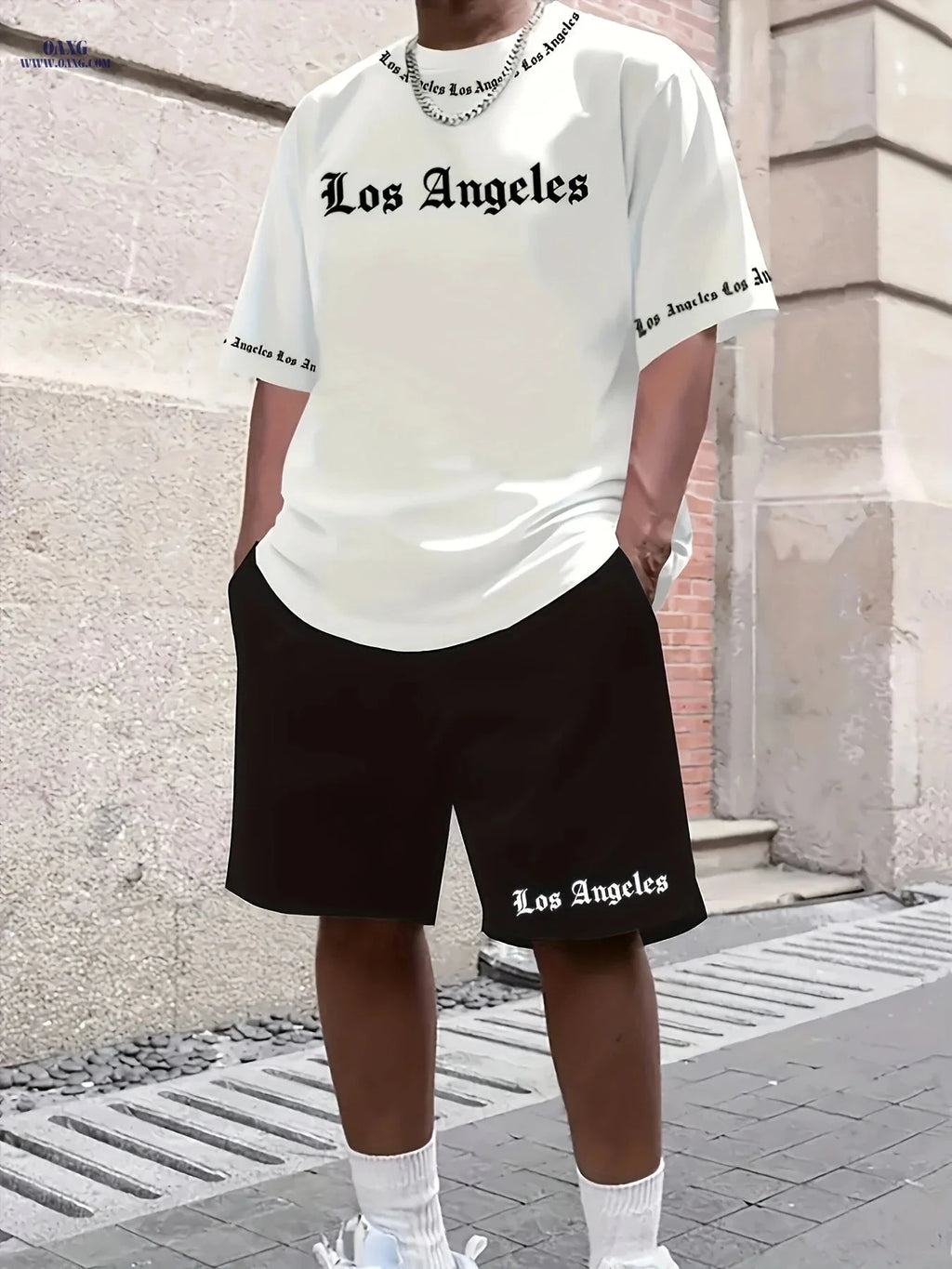 Men's Casual Sportswear Set - Summer Short Sleeve & Drawstring Shorts   OAXG White / FR S