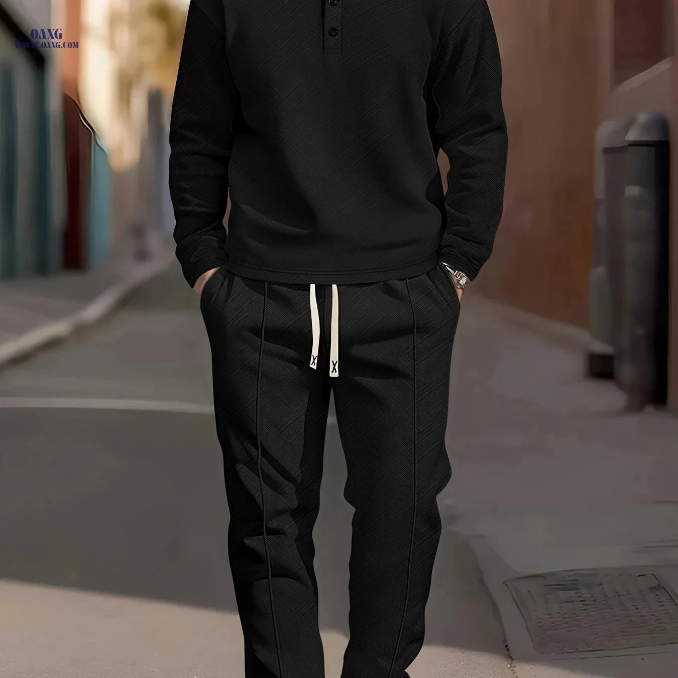 Men's Casual Sporty Outfit Set - Long Sleeve for Autumn & Winter   OAXG 