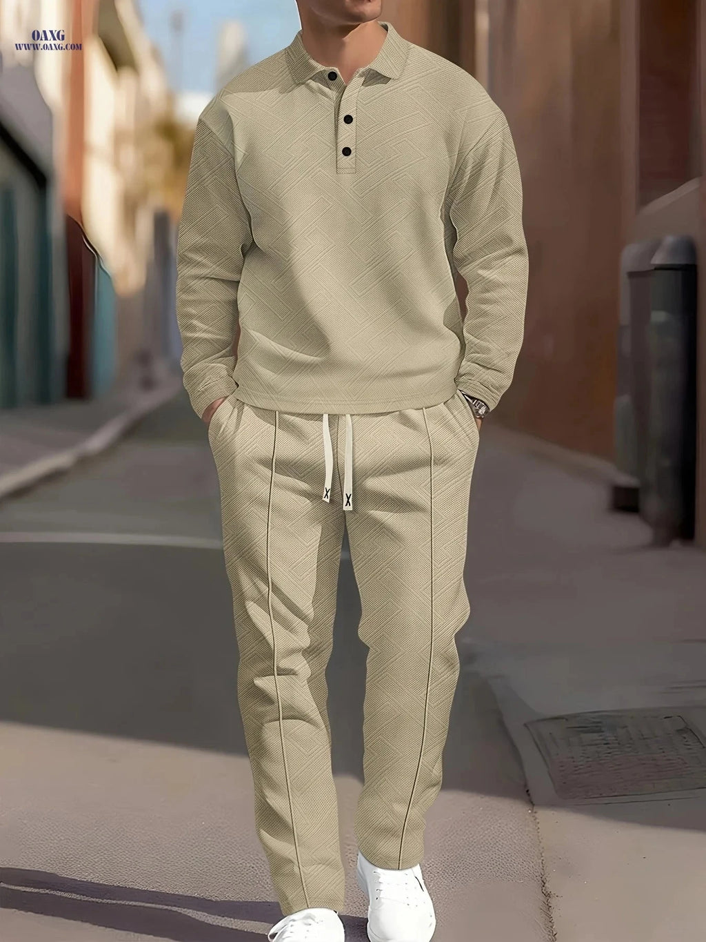 Men's Casual Sporty Outfit Set - Long Sleeve for Autumn & Winter   OAXG 