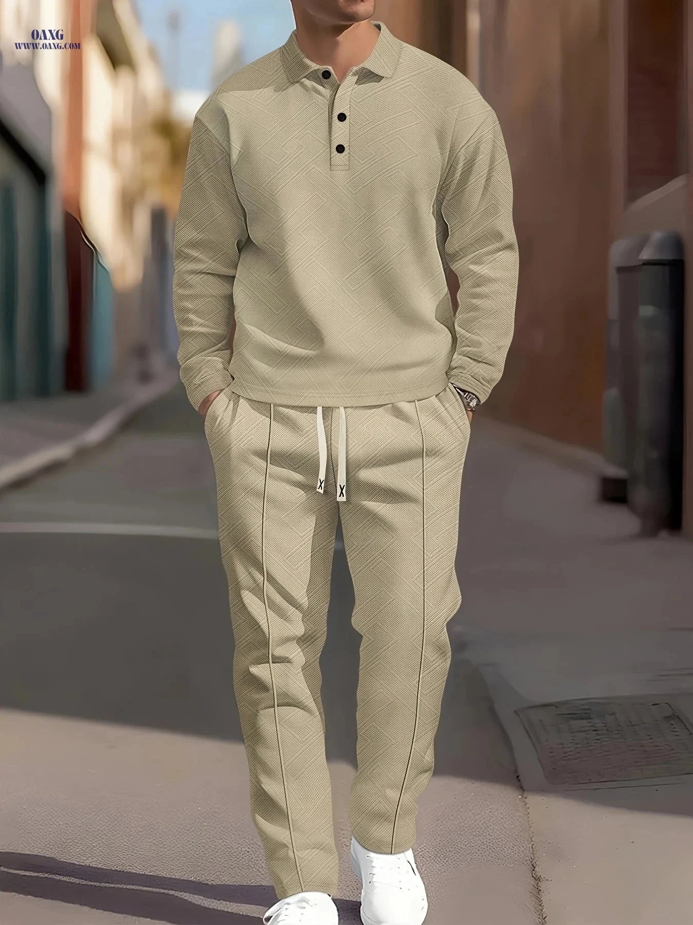 Men's Casual Sporty Outfit Set - Long Sleeve for Autumn & Winter   OAXG 