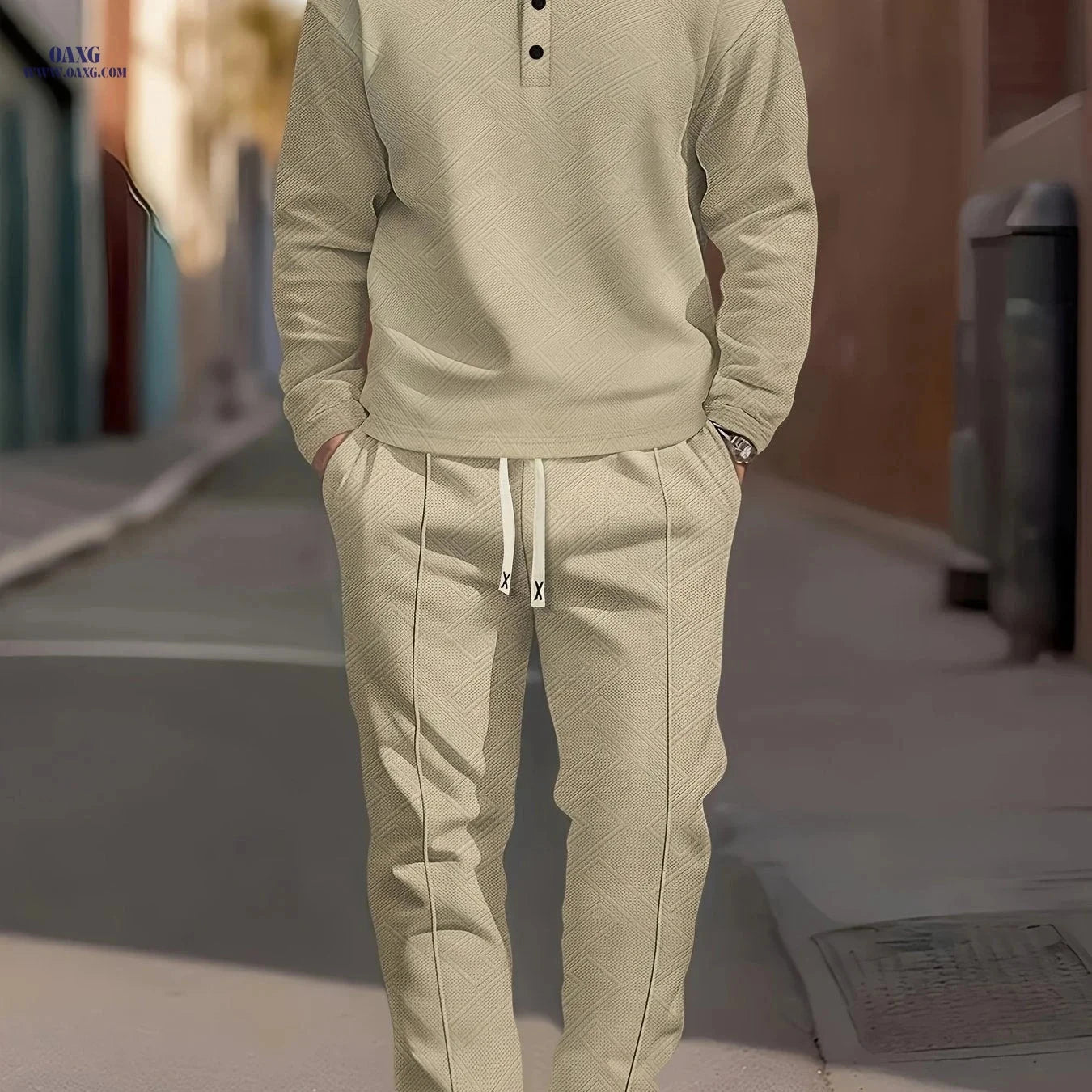 Men's Casual Sporty Outfit Set - Long Sleeve for Autumn & Winter   OAXG White / FR S