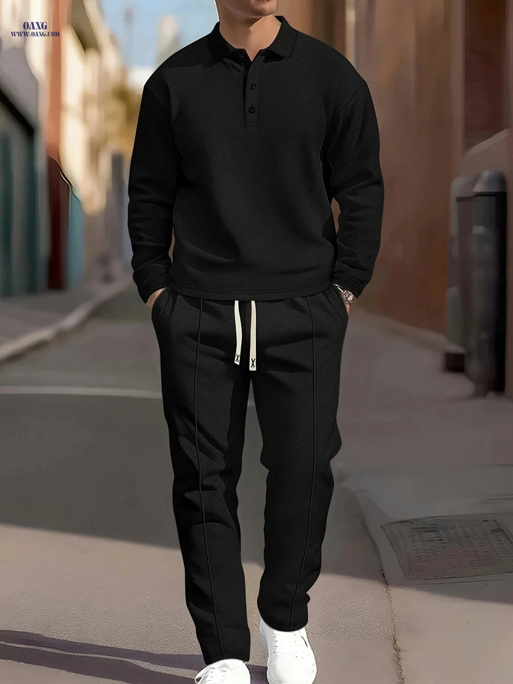 Men's Casual Sporty Outfit Set - Long Sleeve for Autumn & Winter   OAXG White / FR S