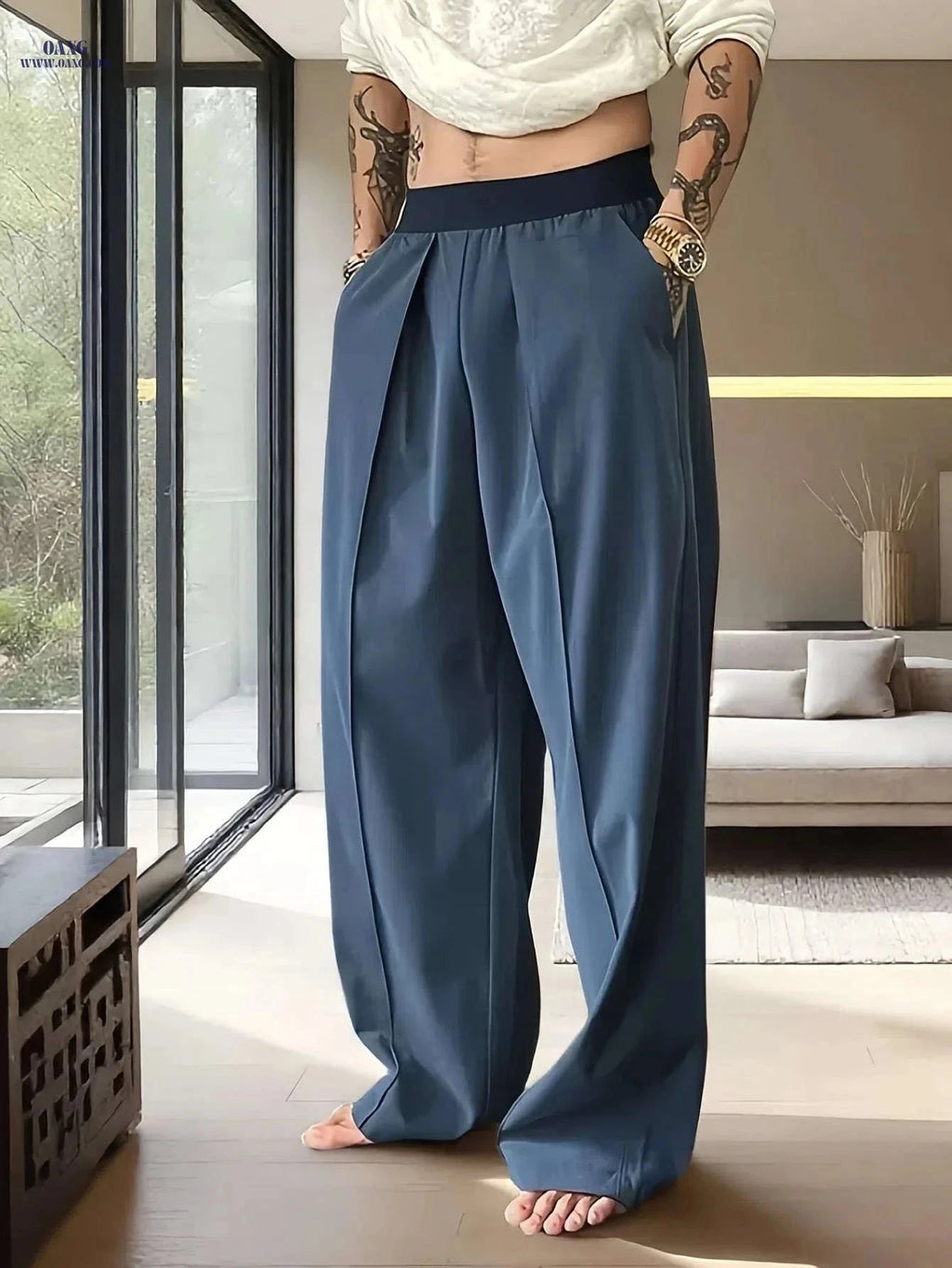 Men’s Casual Spring Pants - Elastic Waist, Loose Fit Trousers   OAXG Black / FR S