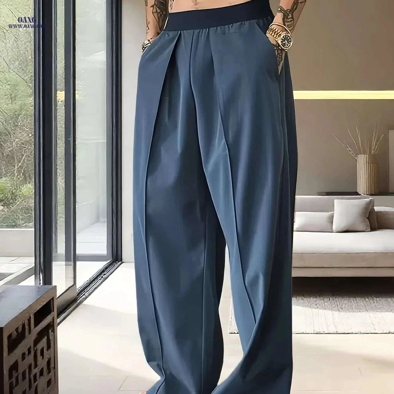 Men’s Casual Spring Pants - Elastic Waist, Loose Fit Trousers   OAXG Black / FR S