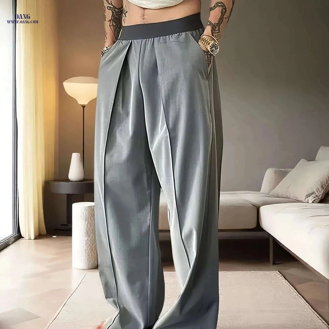 Men’s Casual Spring Pants - Elastic Waist, Loose Fit Trousers   OAXG Black / FR S